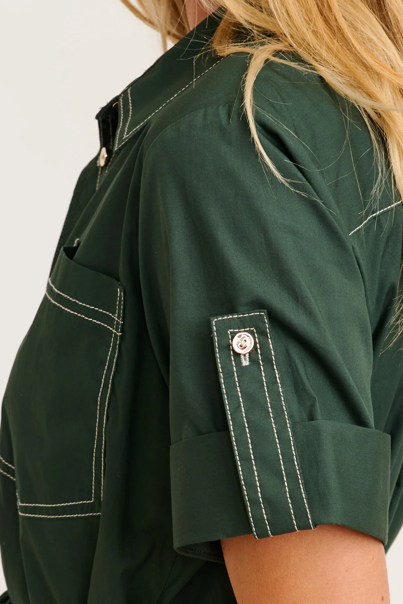 Refined Edge Midi Shirt Dress in Emerald Cotton - Image 5