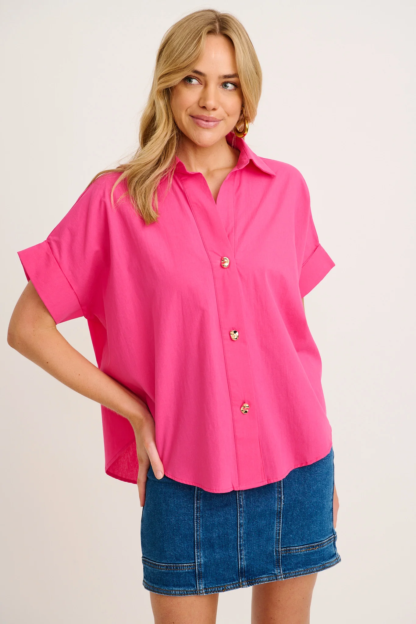 Refined Shirt in Hot Pink Cotton