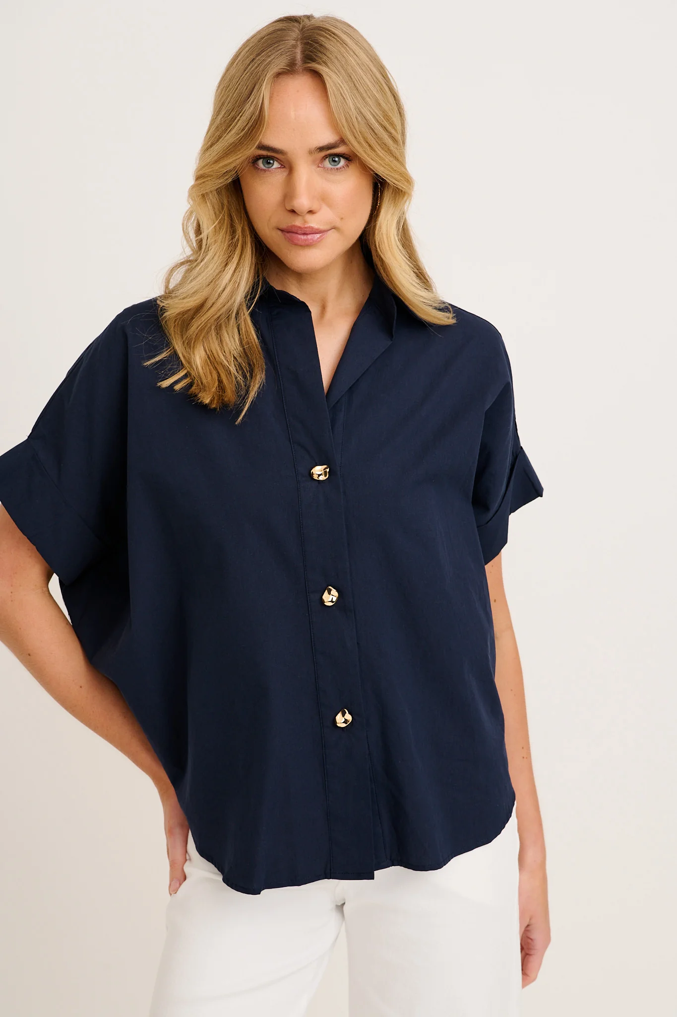 Refined Shirt in Navy Cotton - Image 3