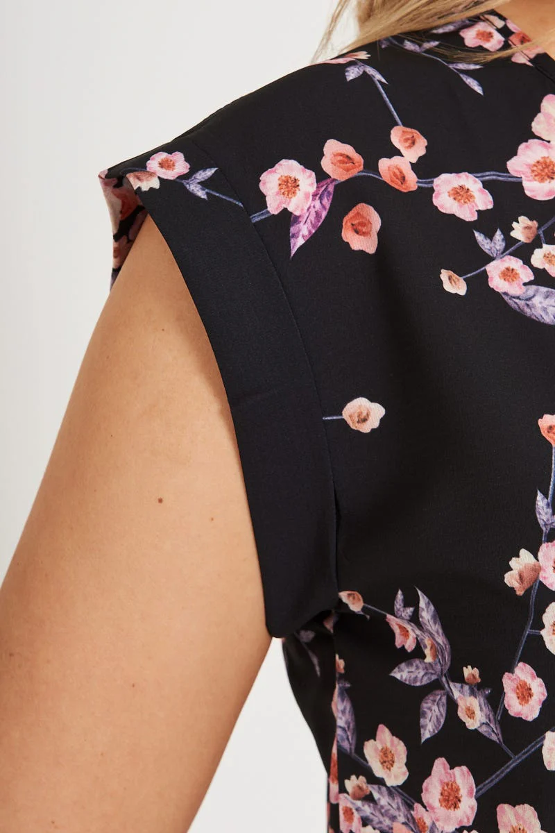 Rejina Top In Black With Cherry Blossom - Image 4