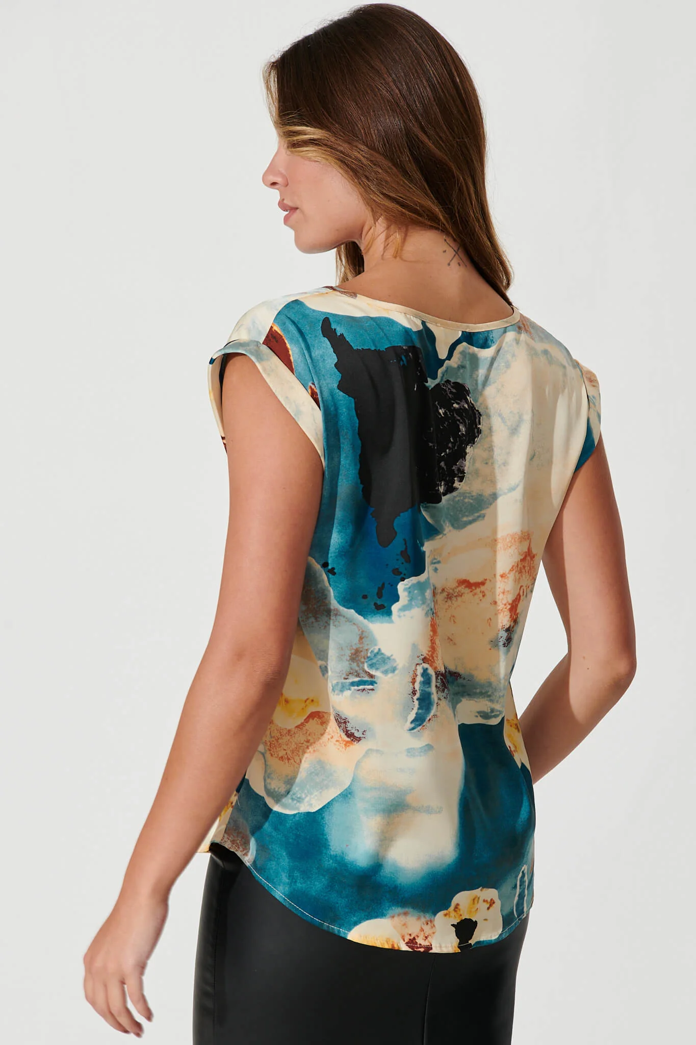 Rejina Top In Blue And Cream Watercolour Satin - Image 6