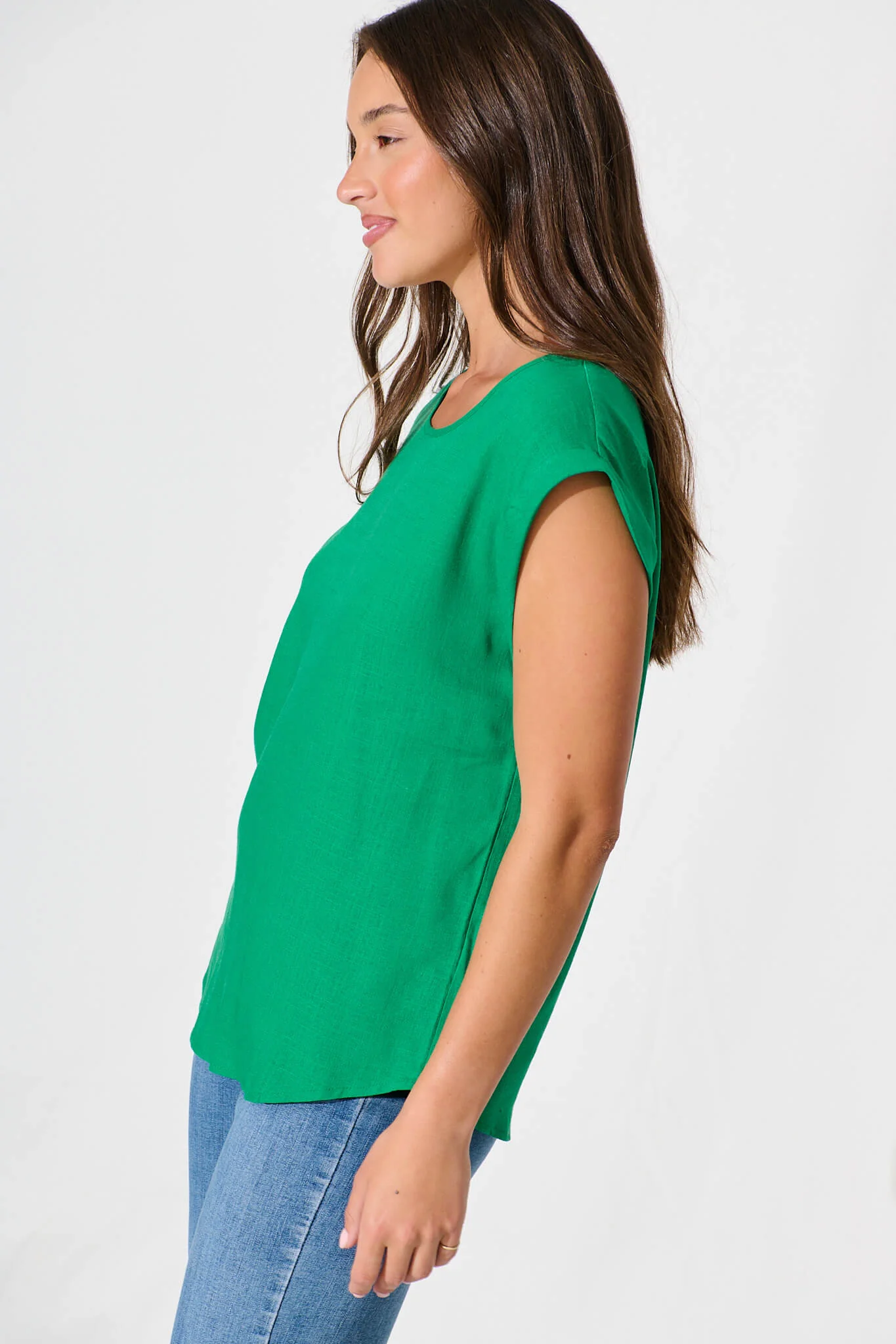 Rejina Top In Bright Green Linen Blend - Image 2