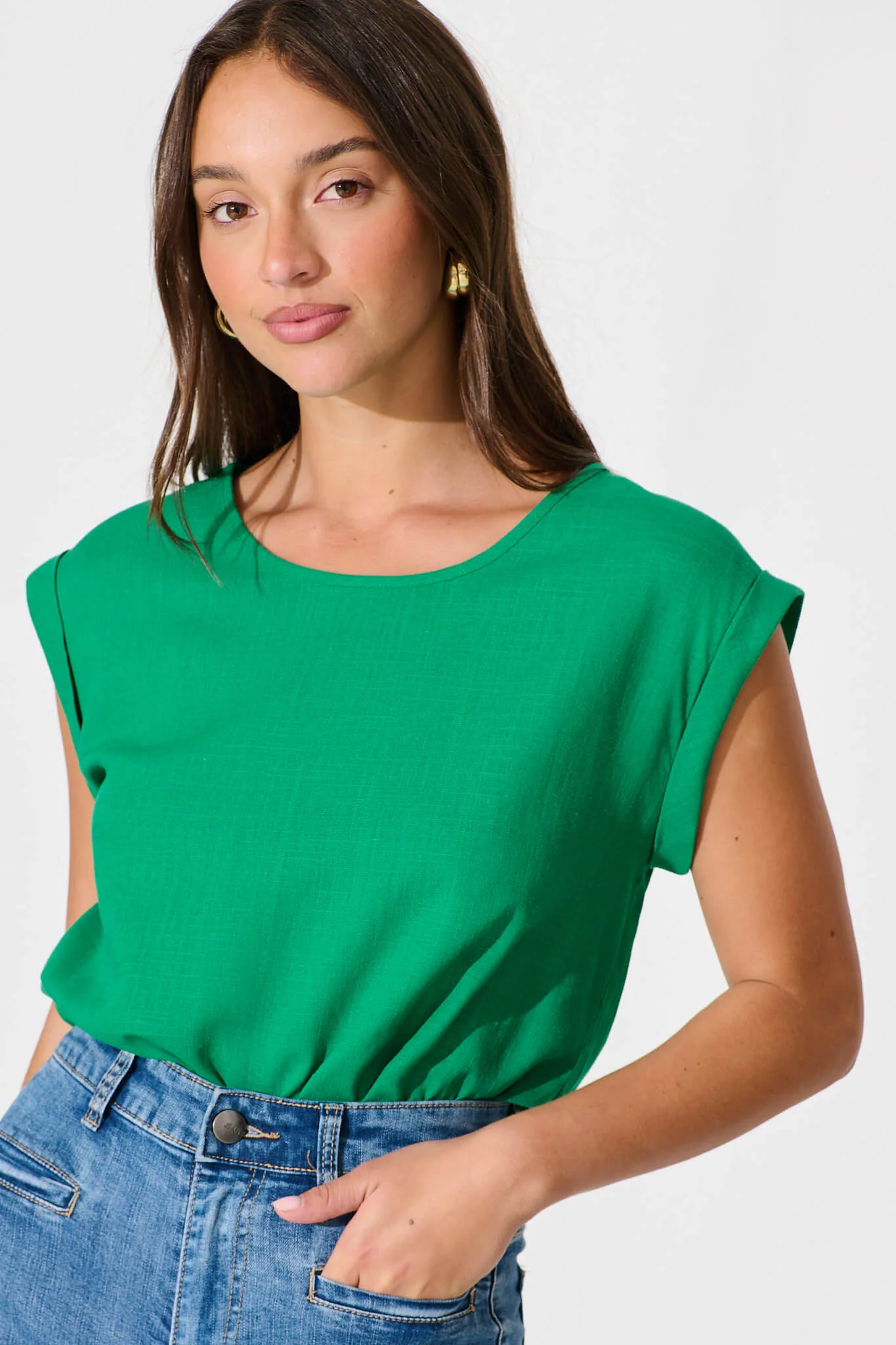 Rejina Top In Bright Green Linen Blend - Image 4