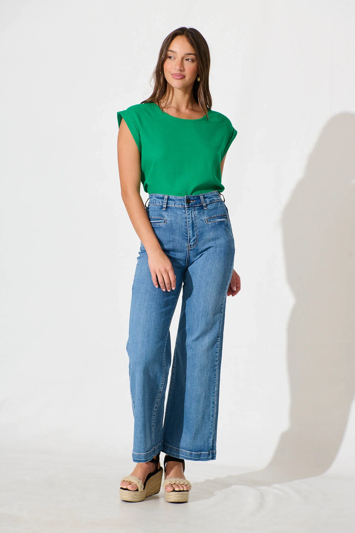 Rejina Top In Bright Green Linen Blend - Image 5