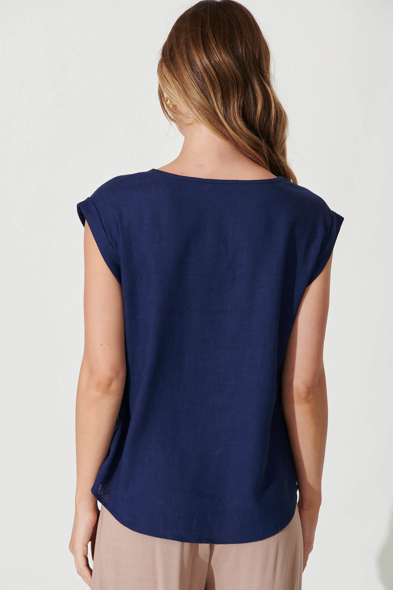 Rejina Top In Navy Linen Blend - Image 4