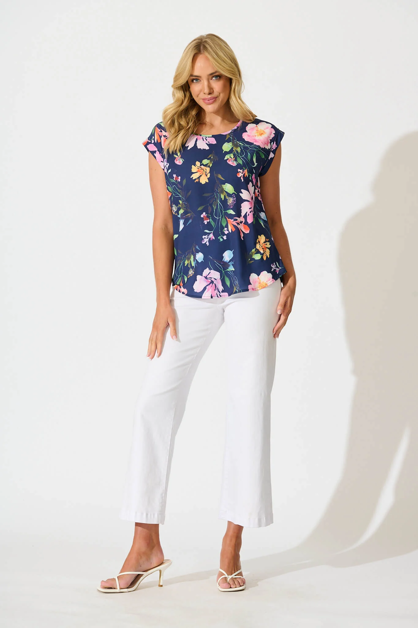 Rejina Top In Navy With Multi Floral Print - Image 4