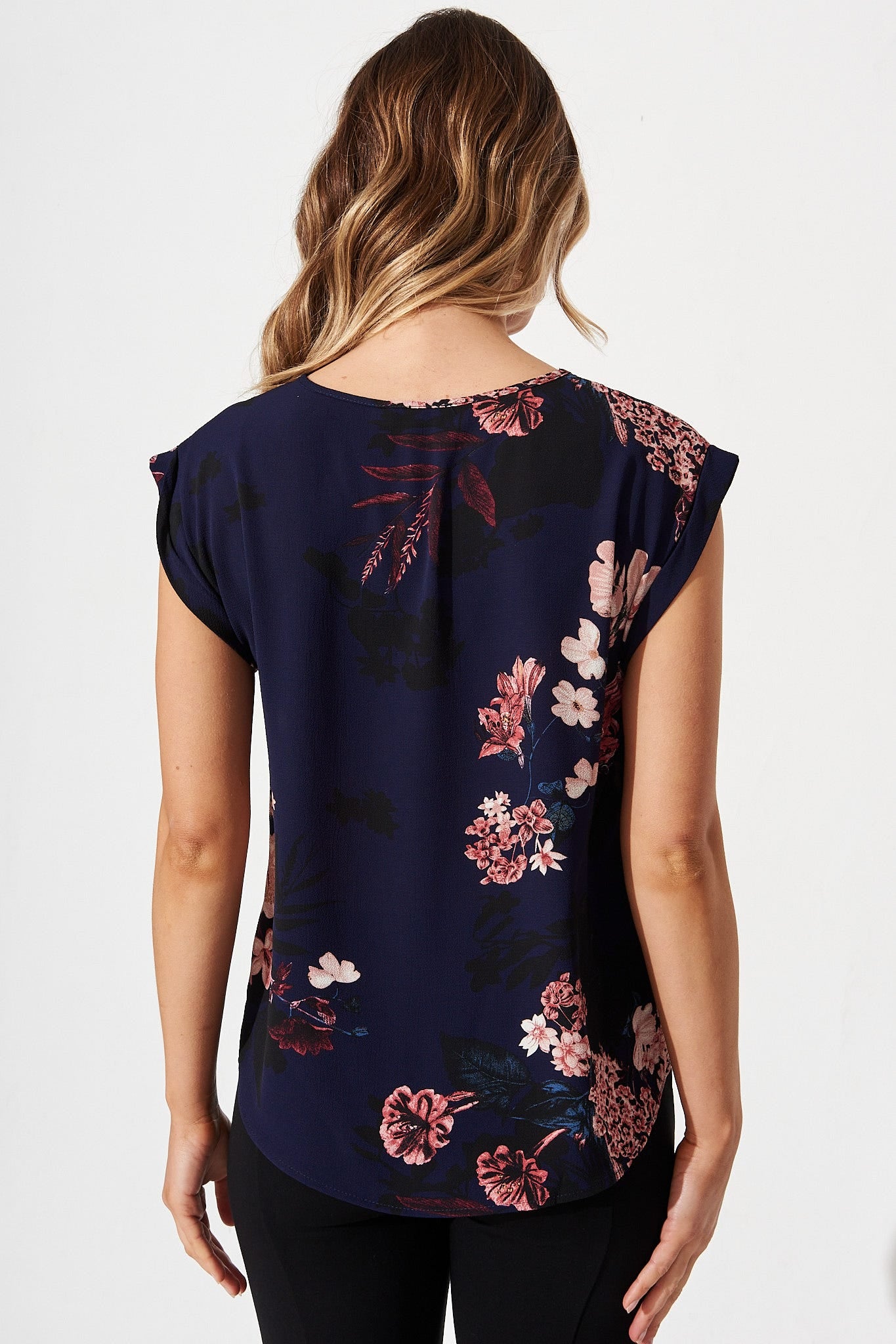Rejina Top In Navy With Pink And Blush Floral - Image 4