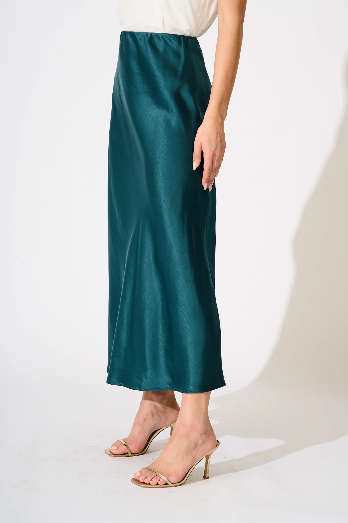 Reminisce Maxi Skirt in Emerald Satin - Image 3