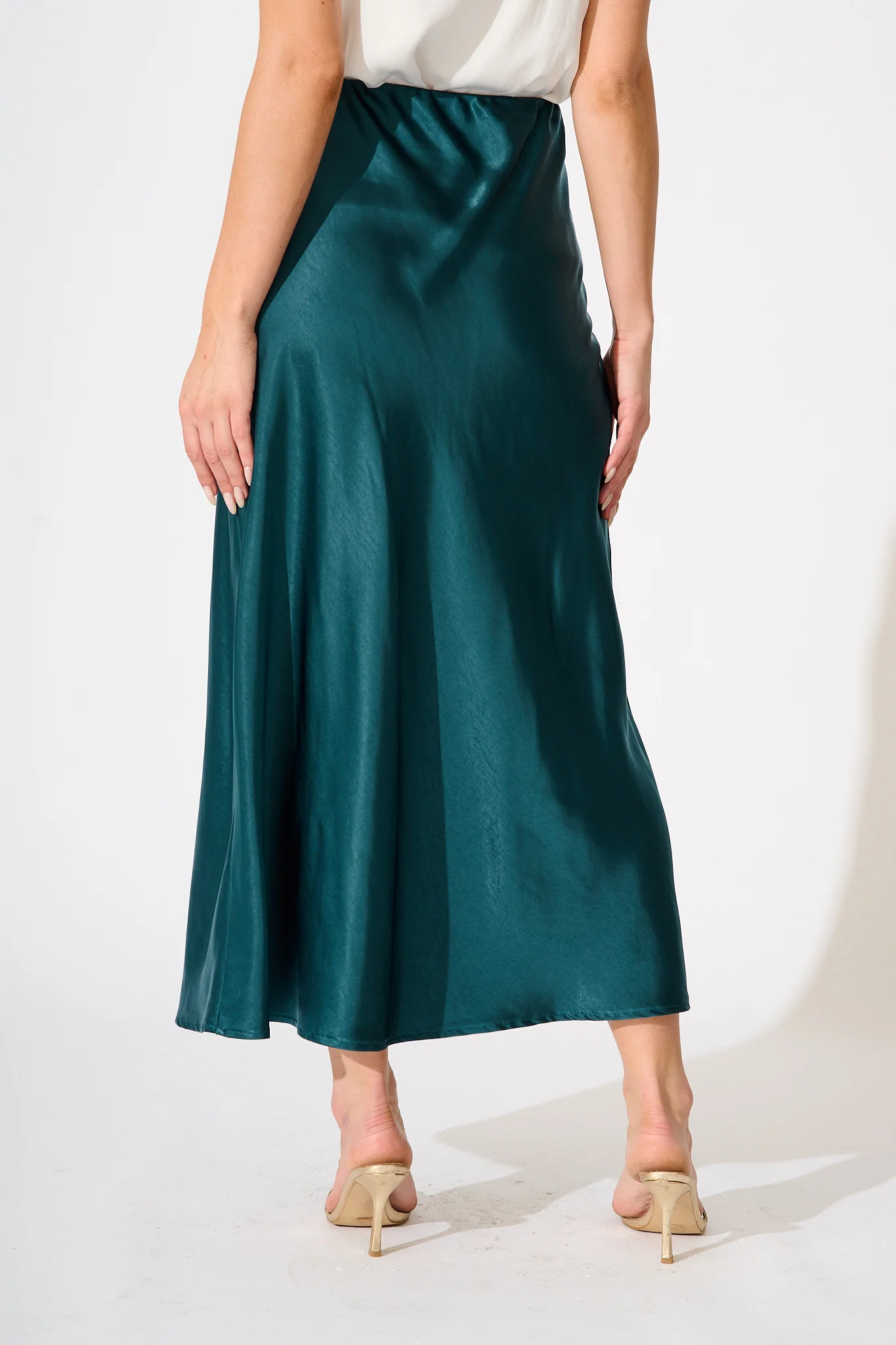 Reminisce Maxi Skirt in Emerald Satin - Image 4
