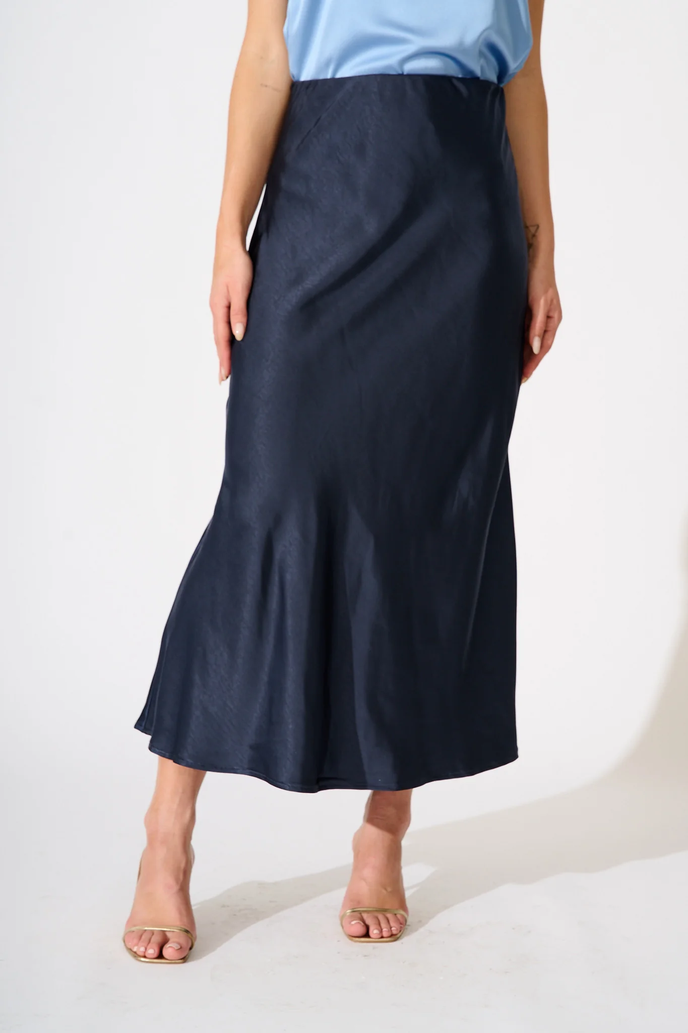 Reminisce Maxi Skirt in Navy Satin - Image 2