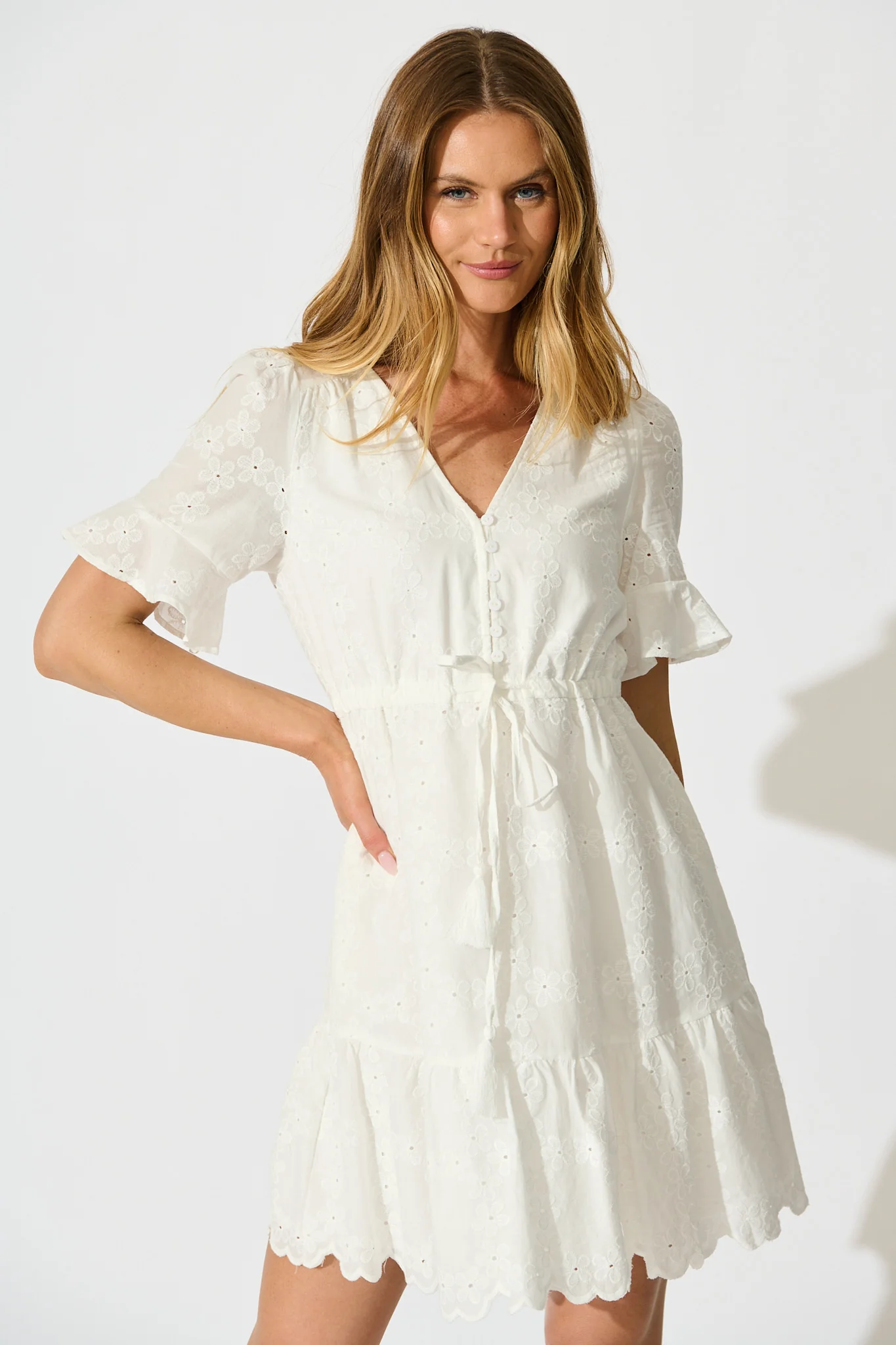Rio Dress in White Embroidery Cotton - Image 2