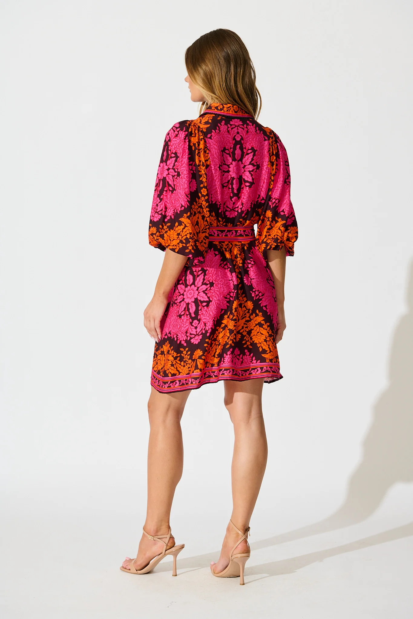 Risa Shirt Dress In Pink And Orange Floral Linen Blend - Image 4