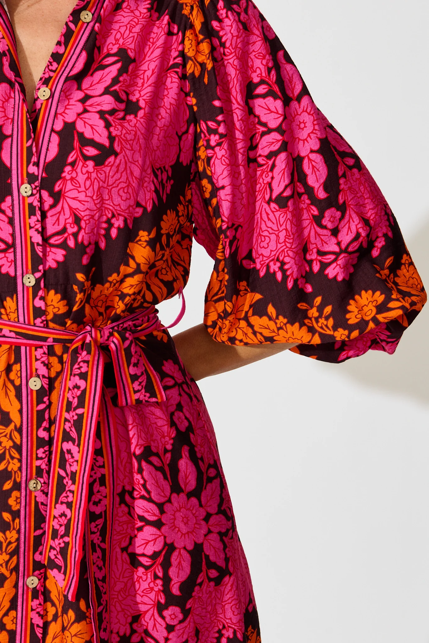 Risa Shirt Dress In Pink And Orange Floral Linen Blend - Image 5