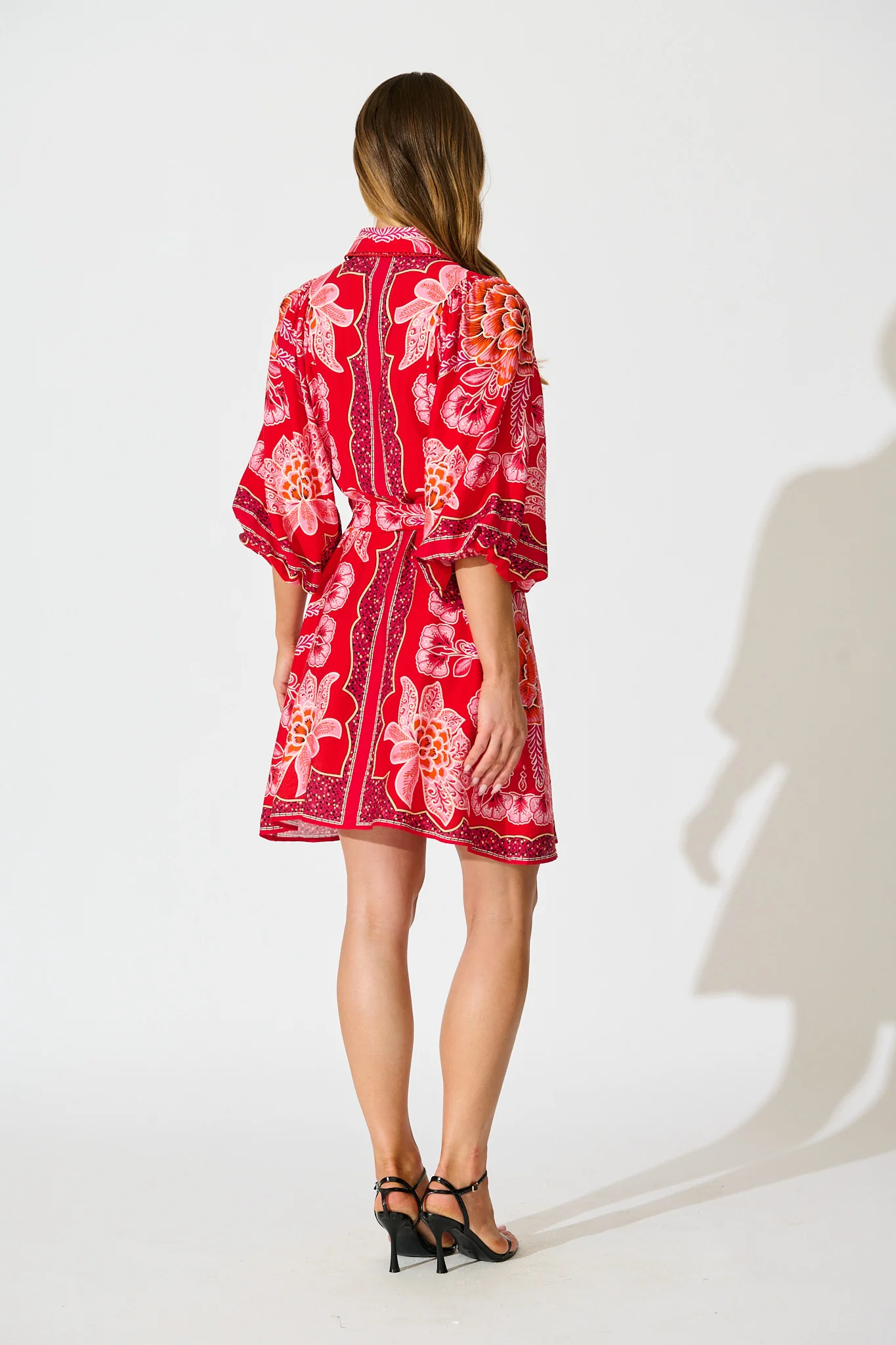 Risa Shirt Dress In Red Flower Linen Blend - Image 4