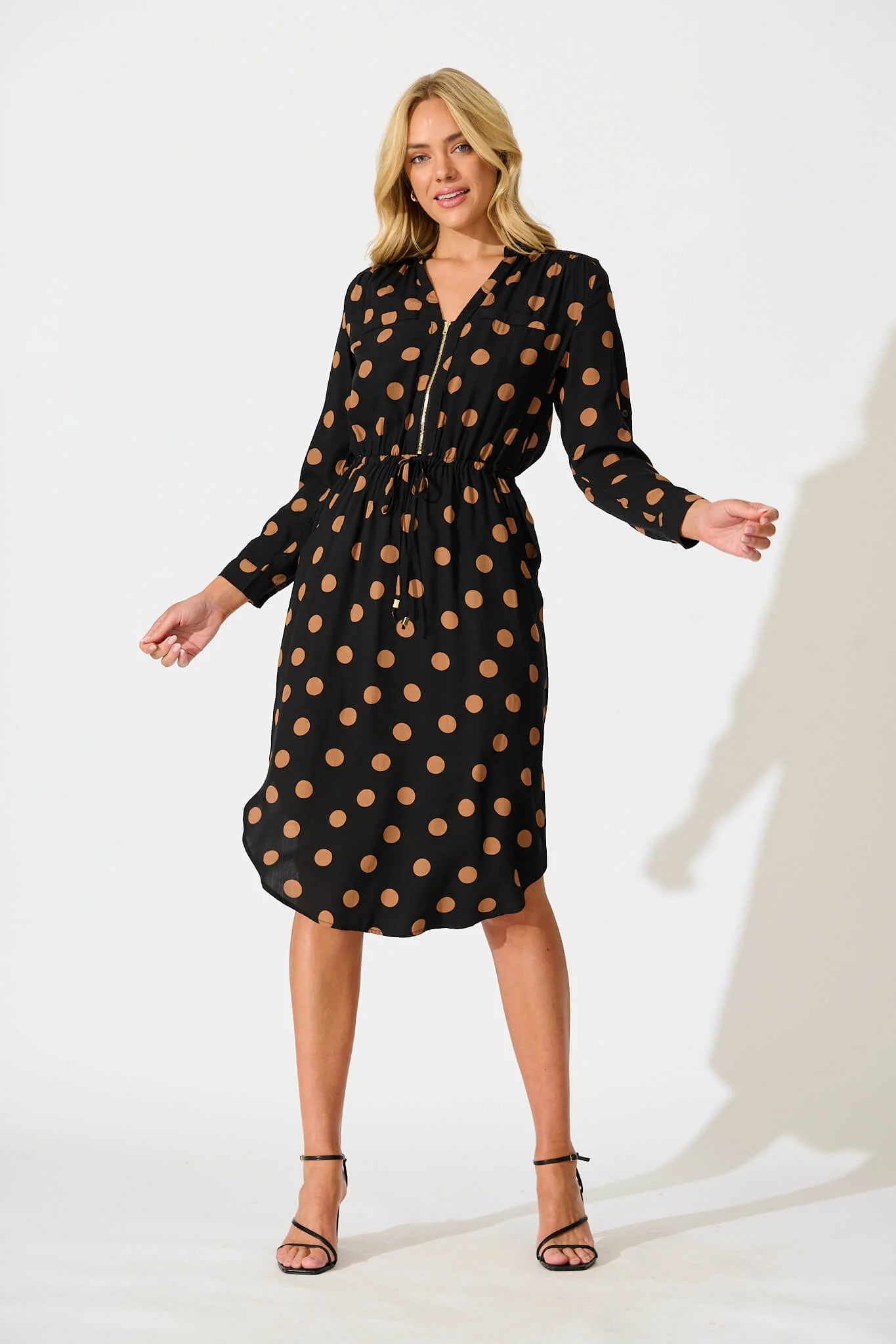 Rival Zip Dress in Black with Brown Spot - Image 5