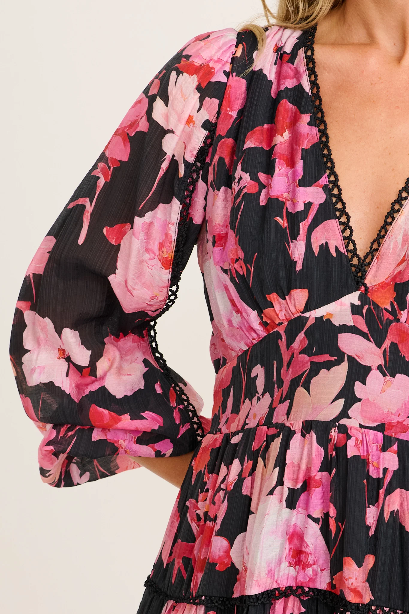 Riverstone Dress in Black with Pink Floral - Image 6