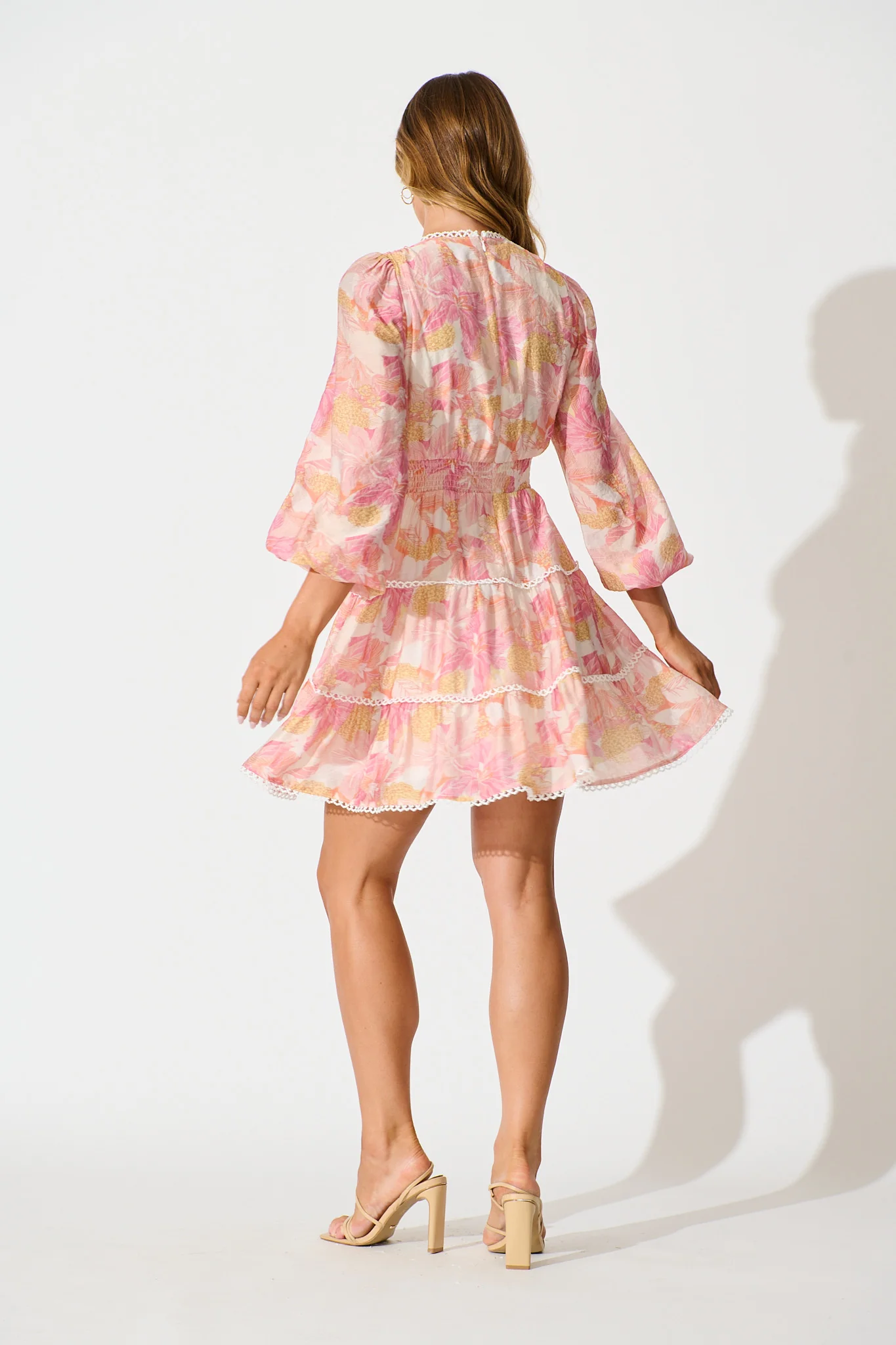 Riverstone Dress in Pink Floral with White Lace Trim - Image 8