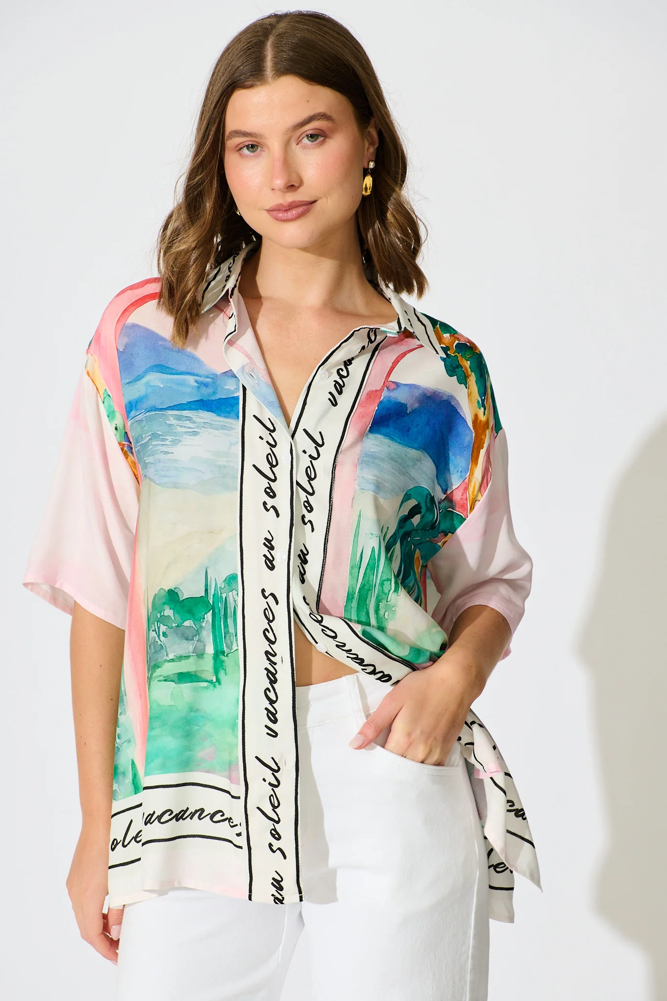 Riviera Allure Shirt in Blush Multi Landscape Print