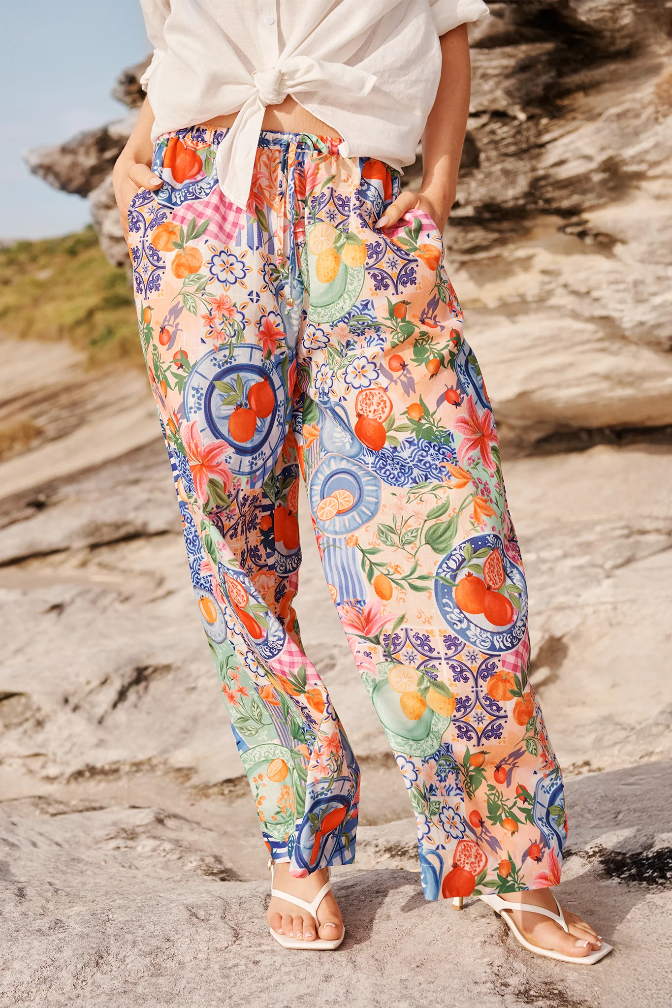 Romeo Pant in Multi Fruit Patchwork Linen Blend - Image 4