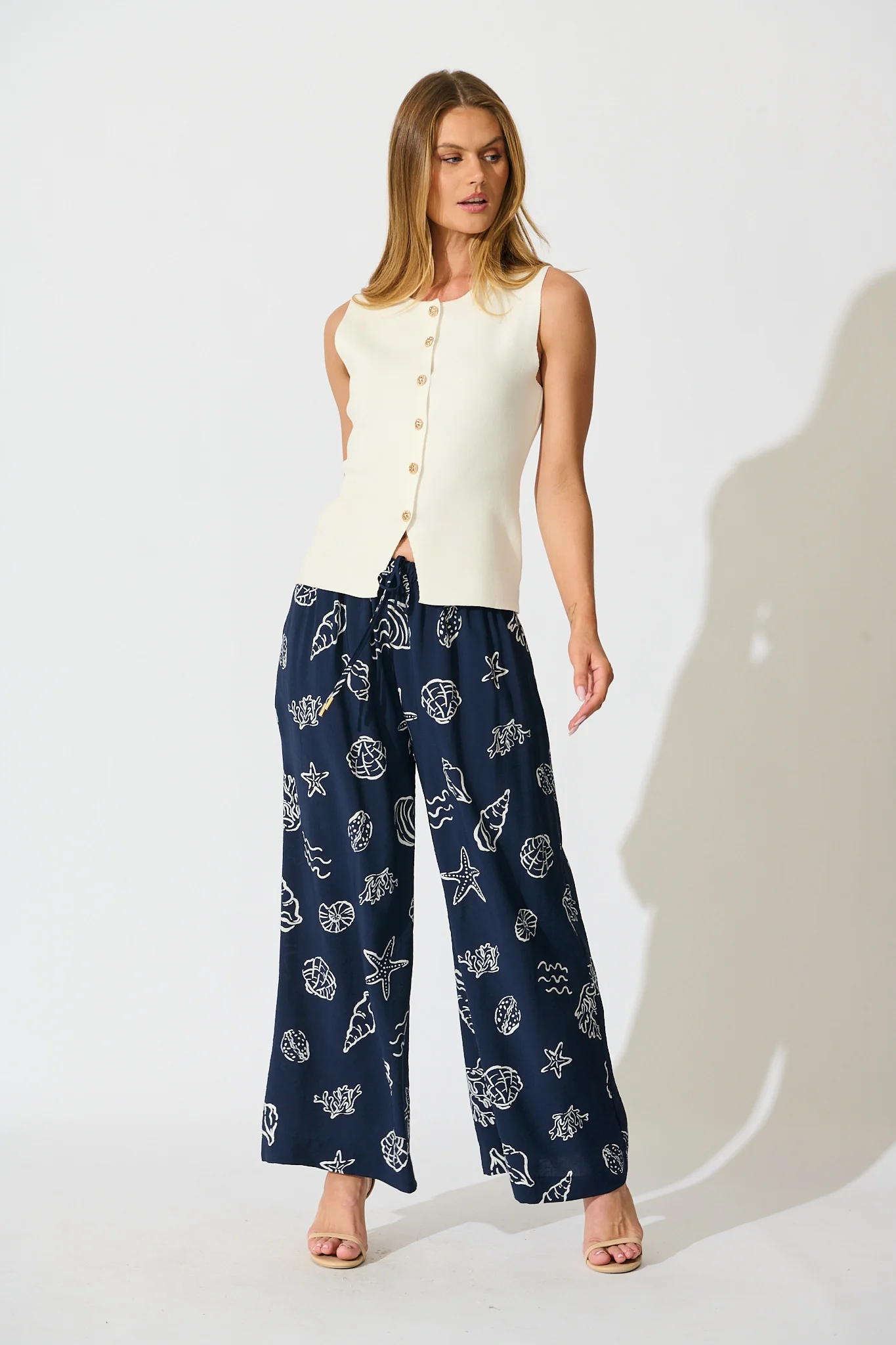 Romeo Pant in Navy with White Shell Print - Image 4