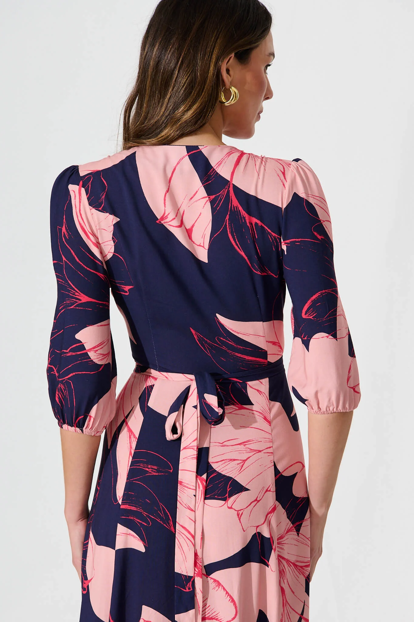 Ronda Maxi Wrap Dress In Navy With Blush Flower Print - Image 10
