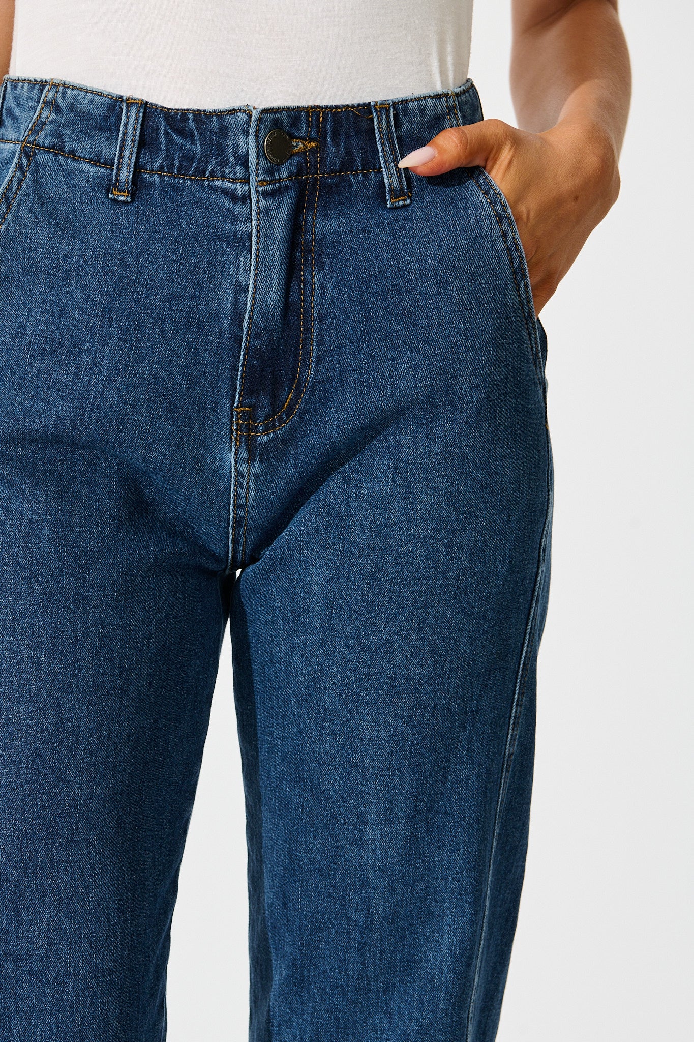 Rosalia High Rise Straight Leg Jean in Dark Blue Denim - Image 5