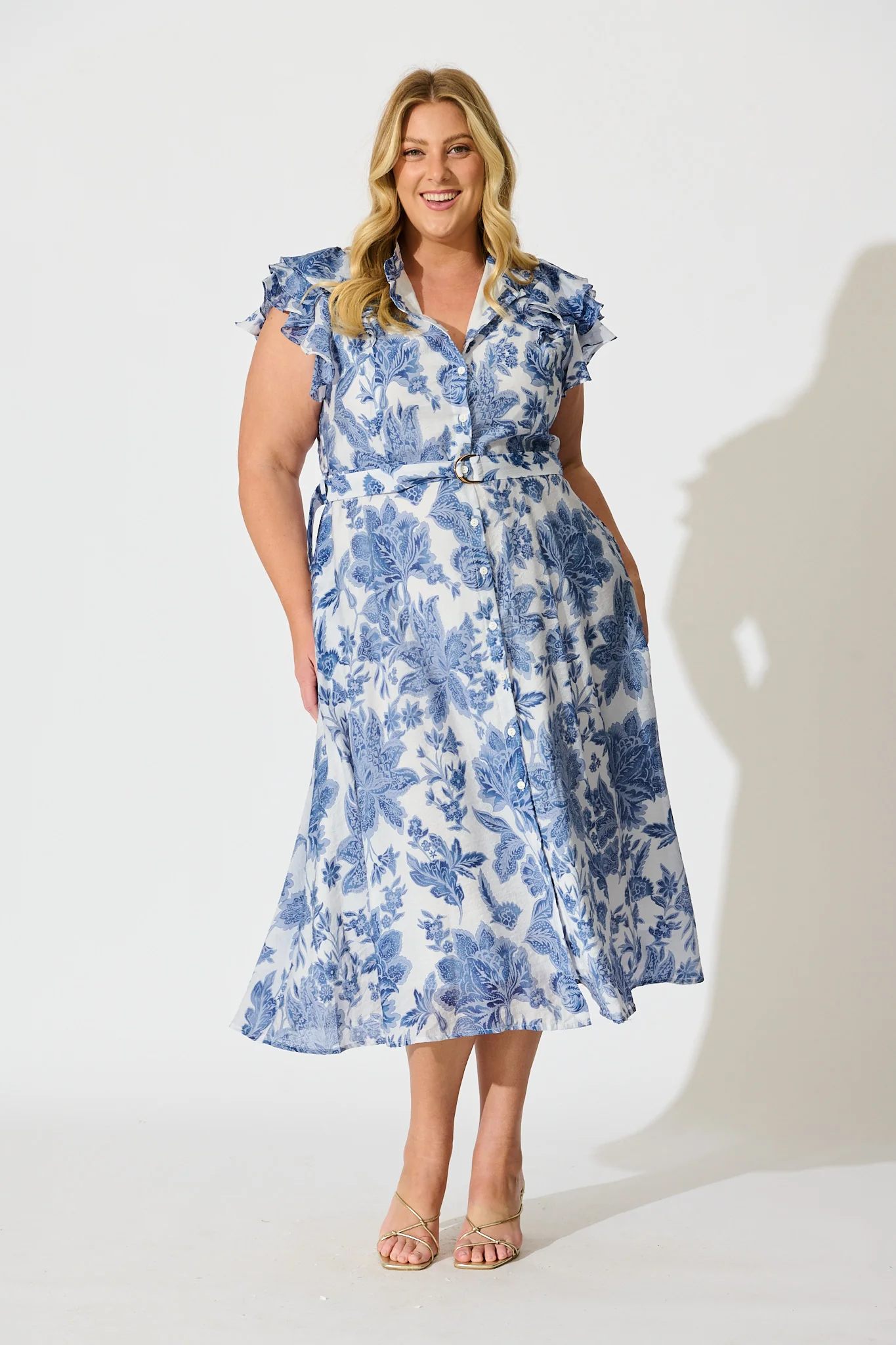 Roseabelle Midi Dress in Blue Leaf Print - Image 7