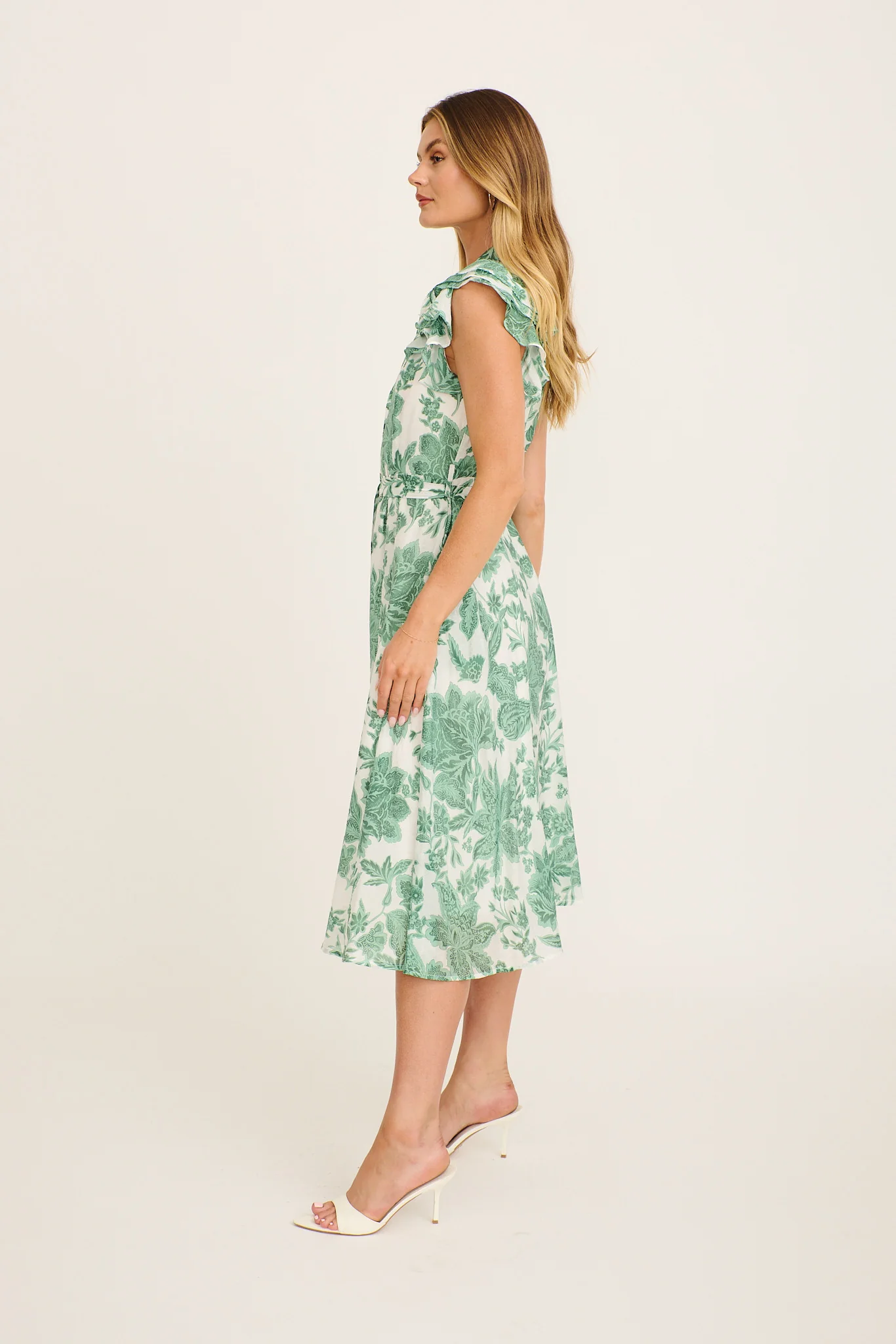 Roseabelle Midi Dress in Green Leaf Print - Image 4
