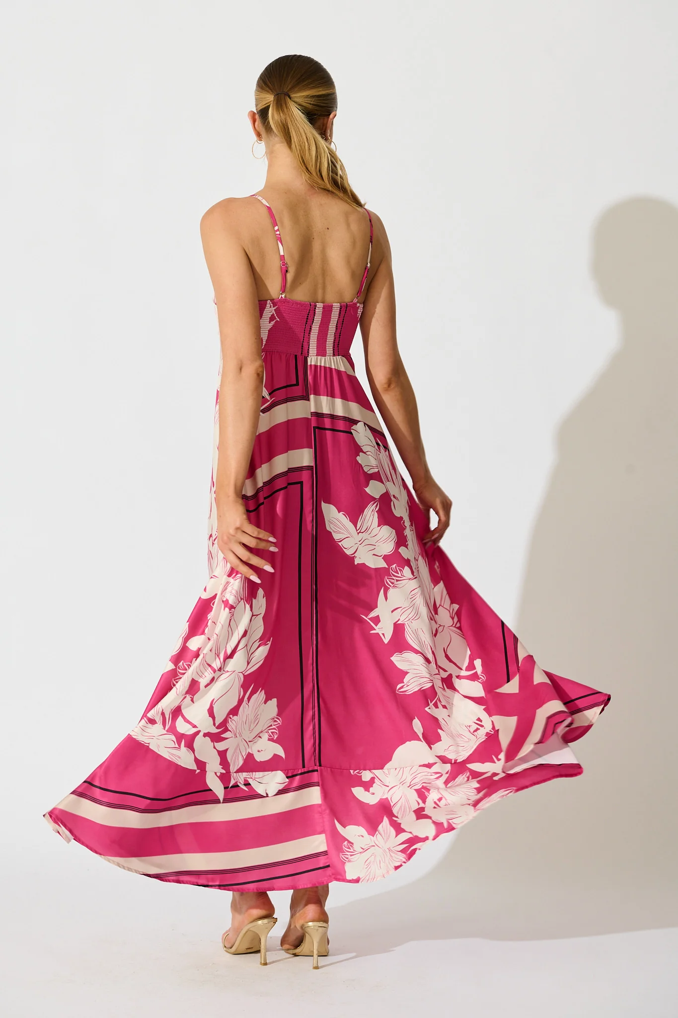 Ruthie Maxi Sundress in Magenta Floral Satin - Image 4
