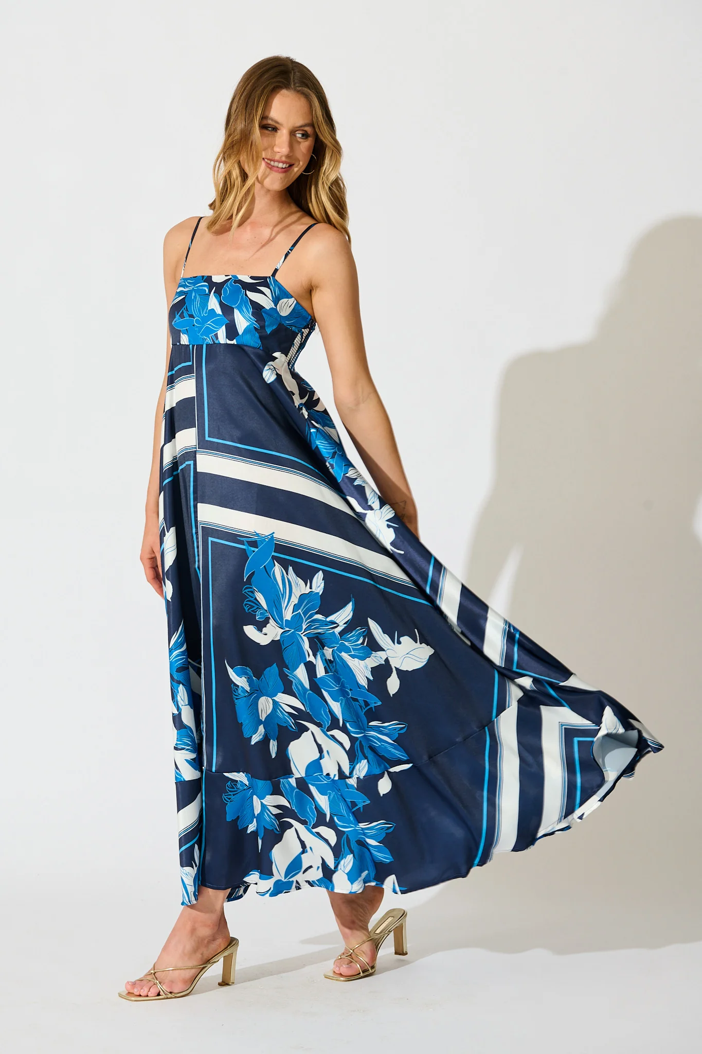 Ruthie Maxi Sundress in Navy Floral Satin - Image 6