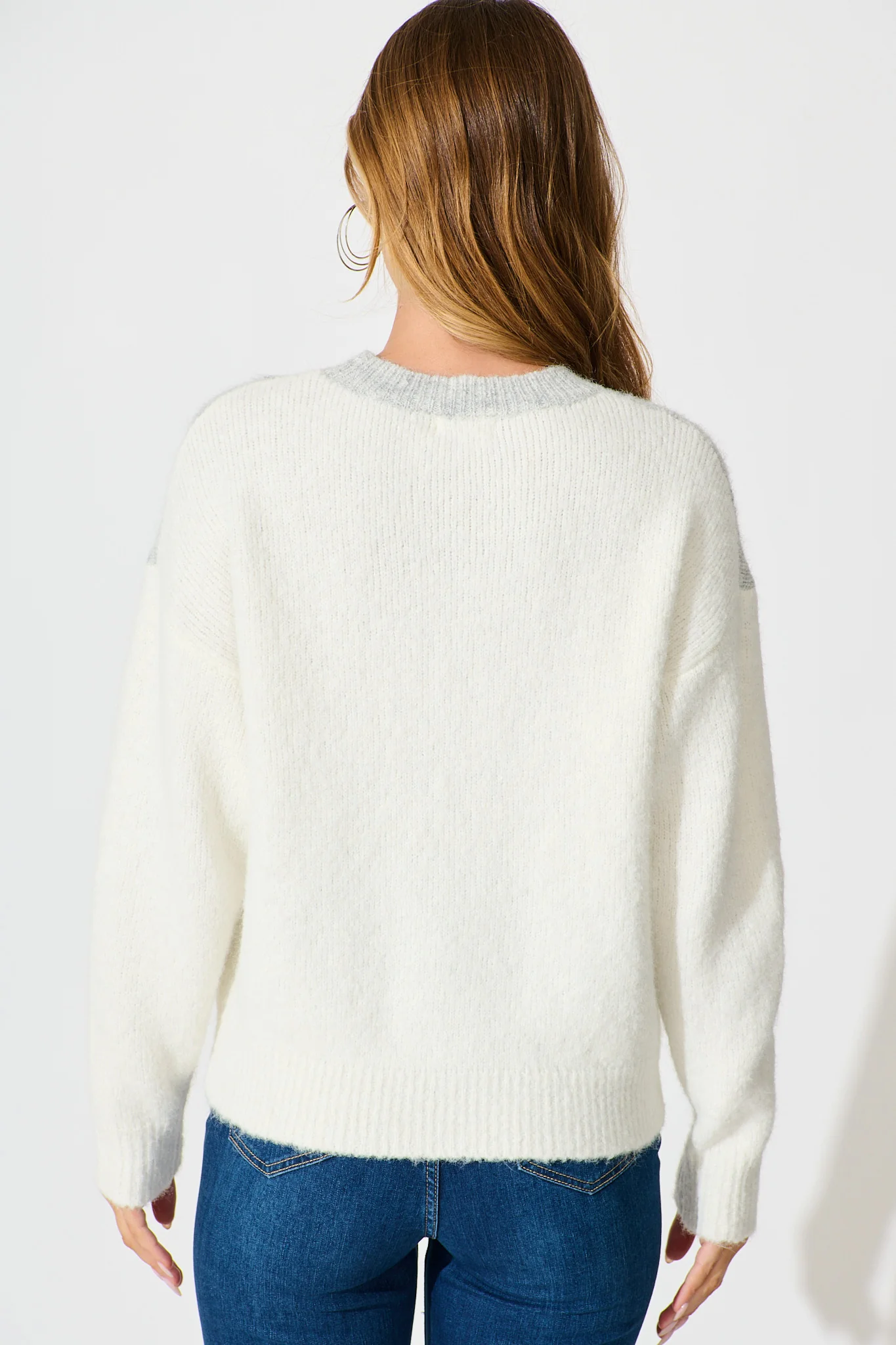 Sabre Knit in Grey with Blue Colourblock Sequin Wool Blend - Image 3