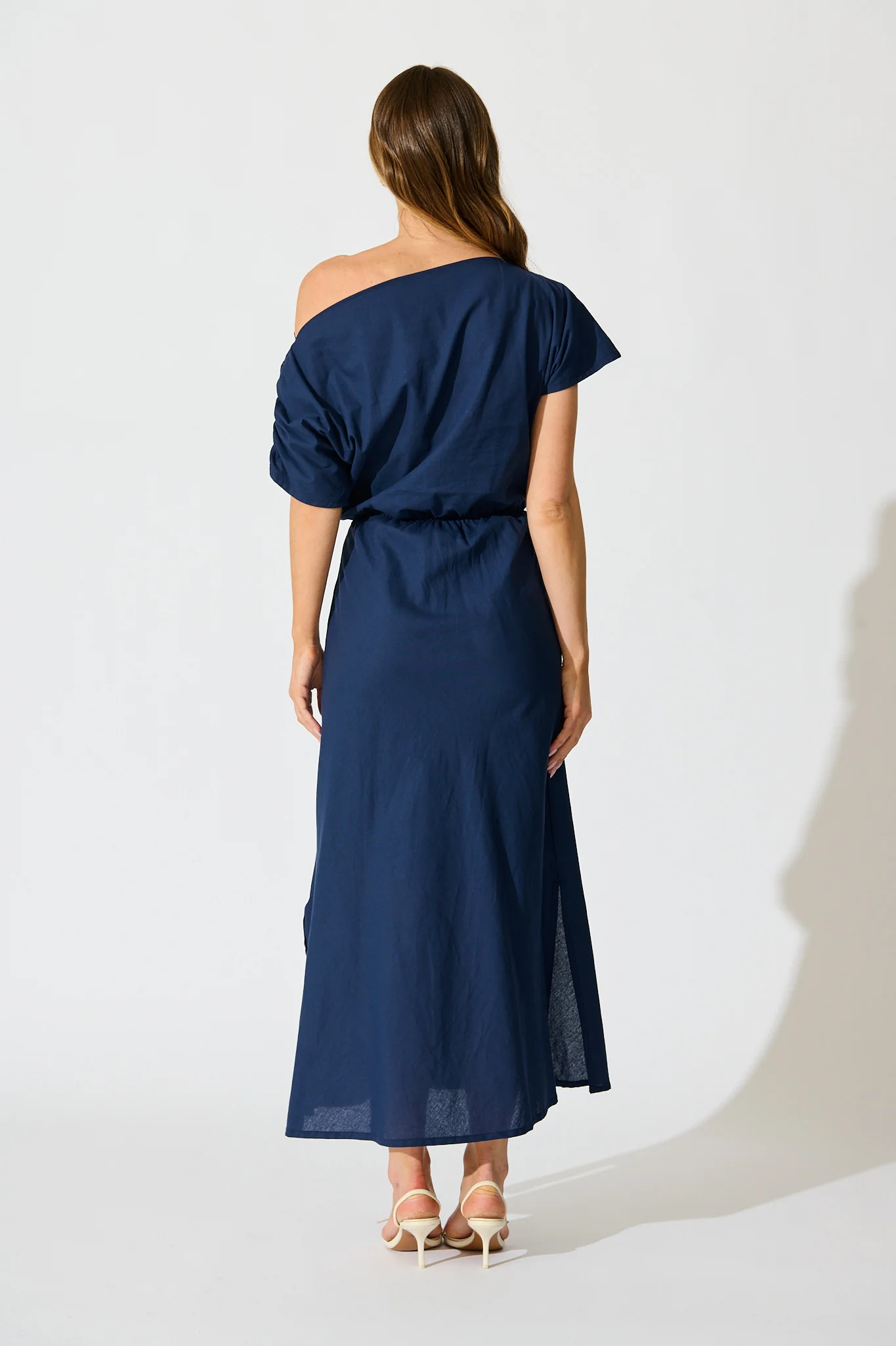 Saffron Sky Maxi Off Shoulder Dress in Navy Cotton - Image 4