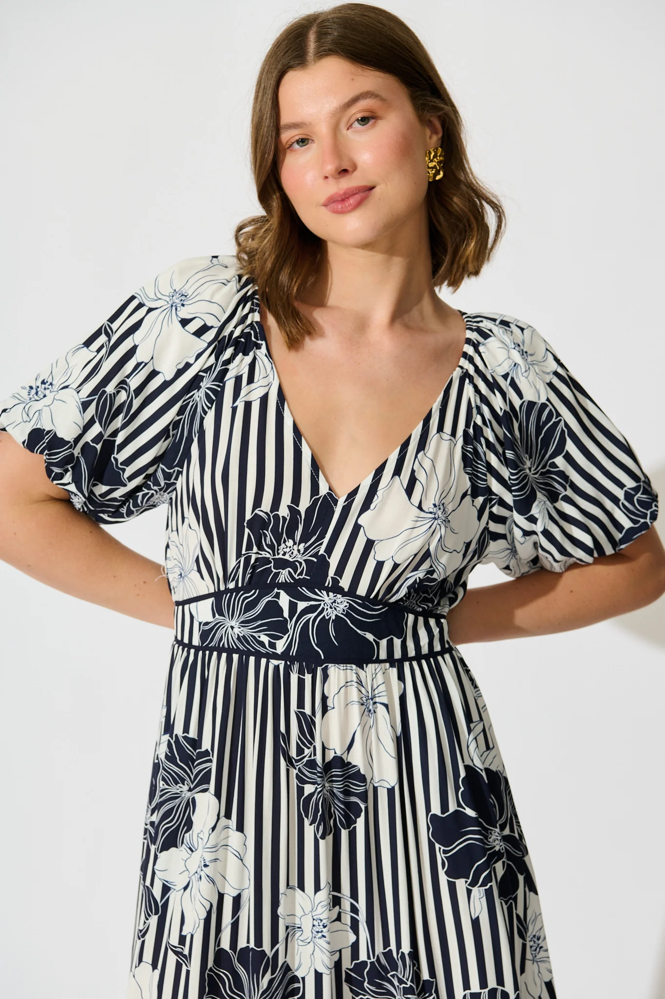Sailaway Midi Dress in Navy Stripe Floral - Image 4