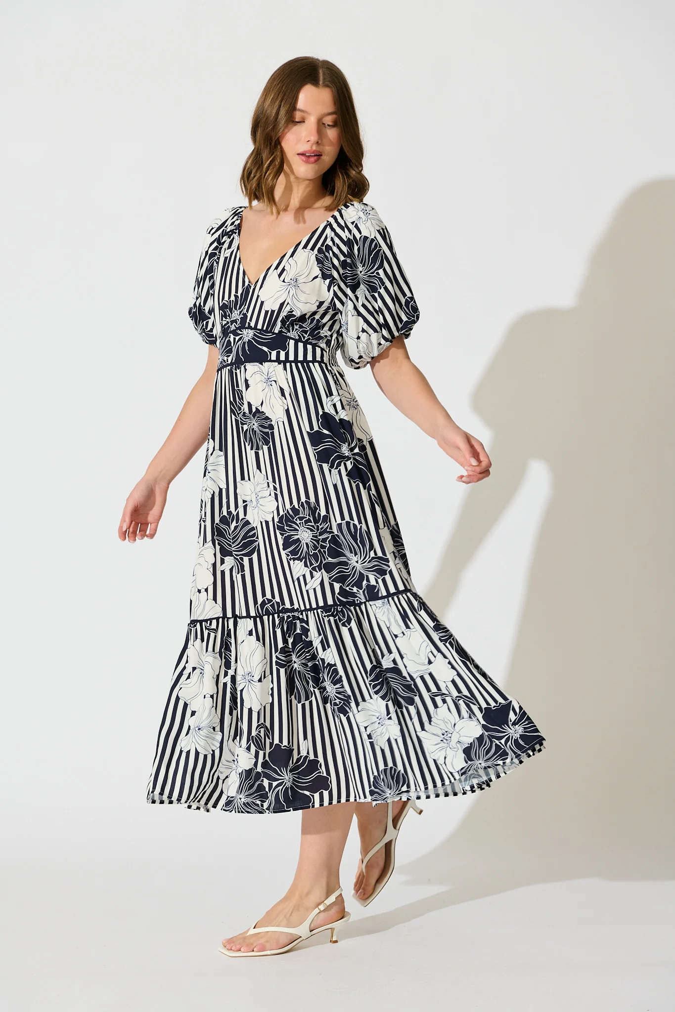 Sailaway Midi Dress in Navy Stripe Floral - Image 5
