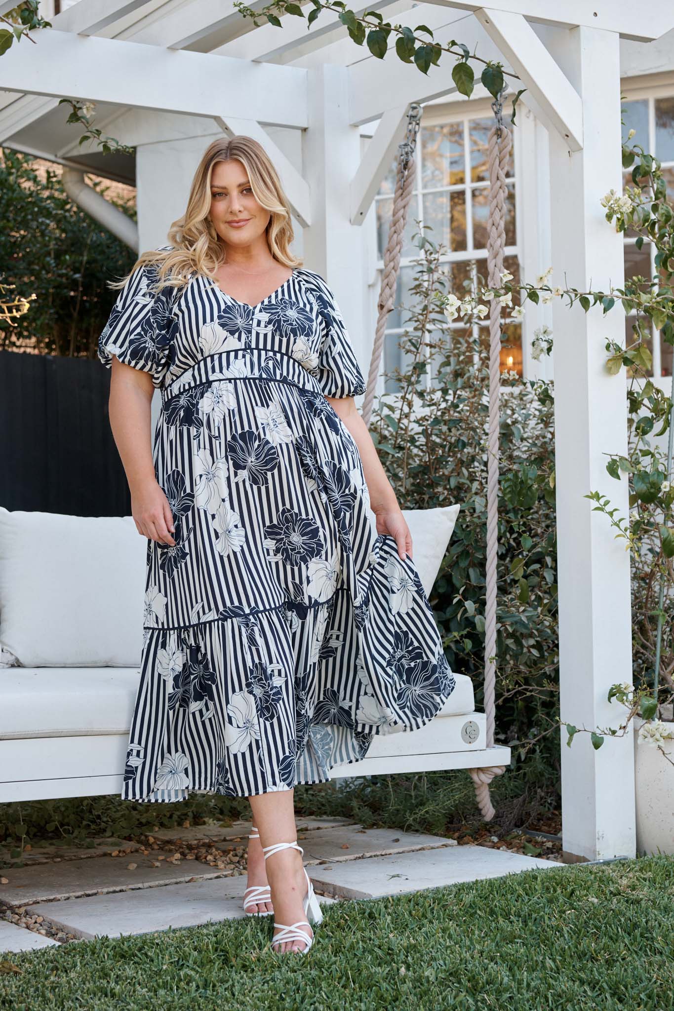 Sailaway Midi Dress in Navy Stripe Floral - Image 8