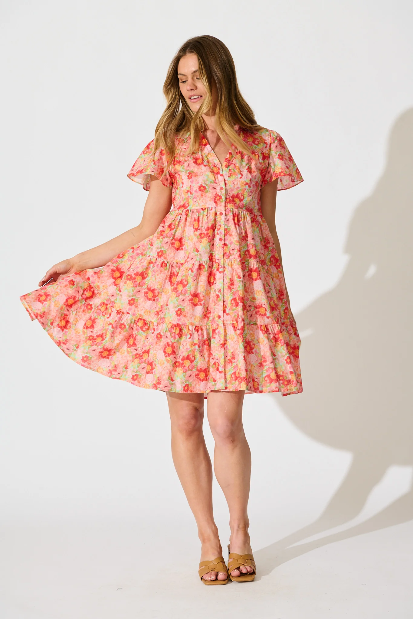 Saldana Smock Dress in Bright Multi Floral Cotton