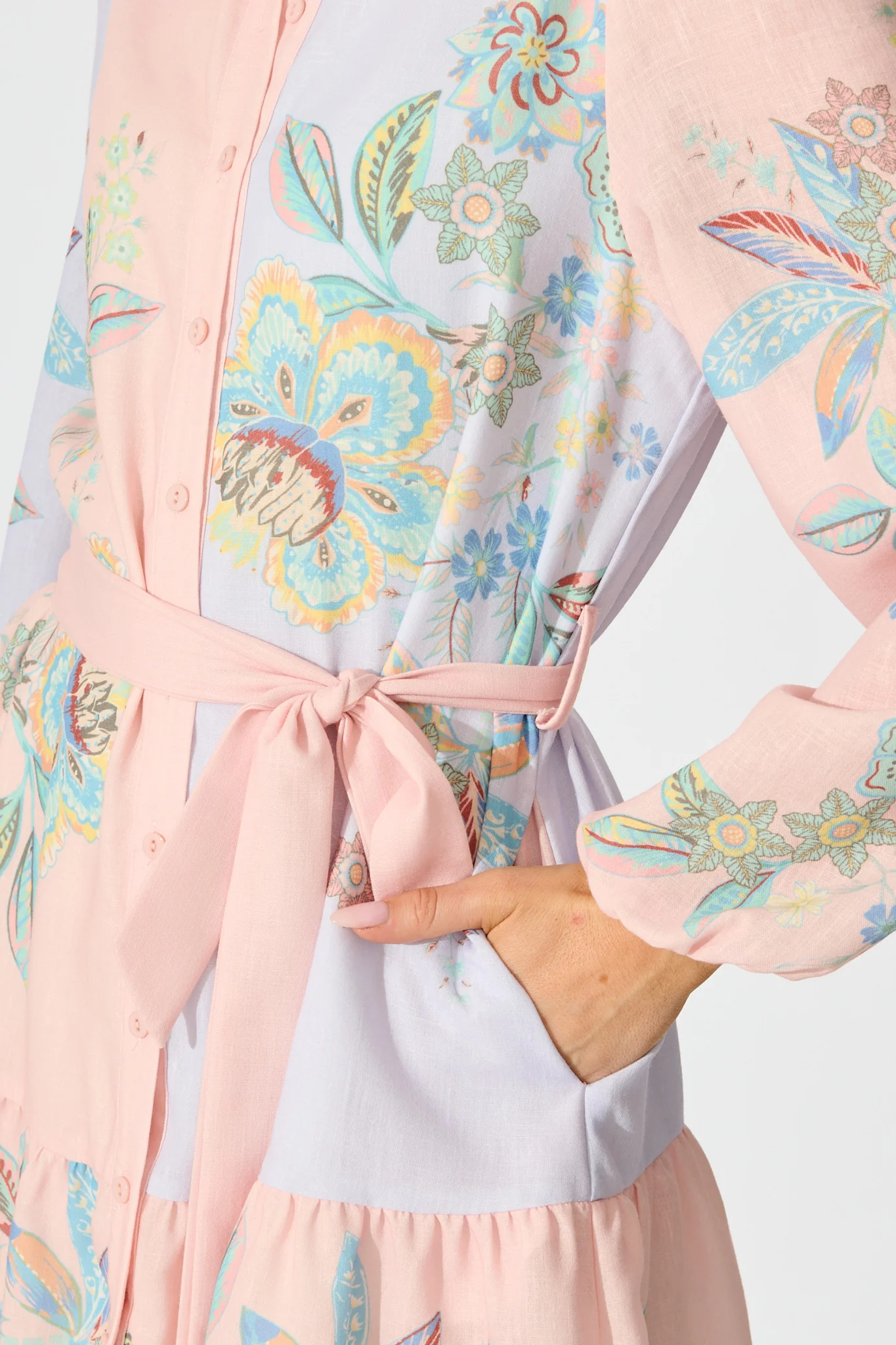 Sammie Shirt Dress in Pink and Lilac Floral Linen Blend - Image 5