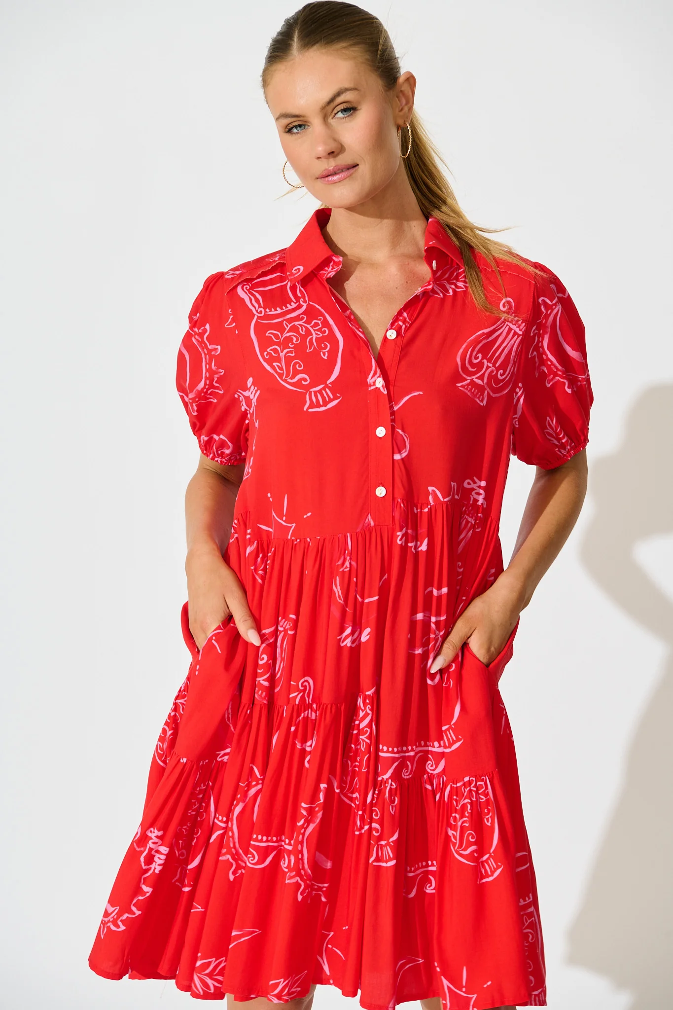 Sana Dress in Red with Pink Print - Image 2