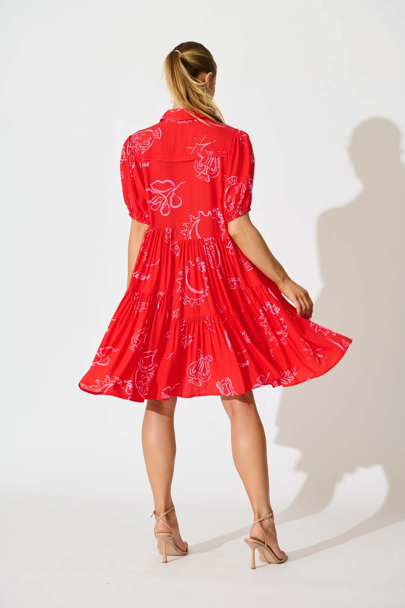 Sana Dress in Red with Pink Print - Image 4