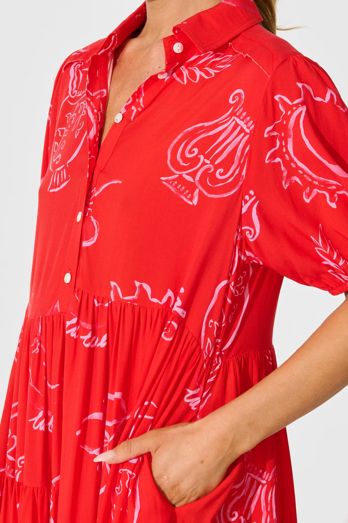 Sana Dress in Red with Pink Print - Image 5