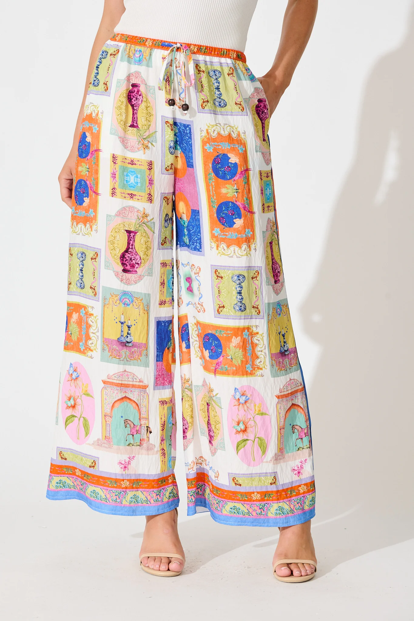 Santana Pant in Cream with Multi Conversational Print - Image 3