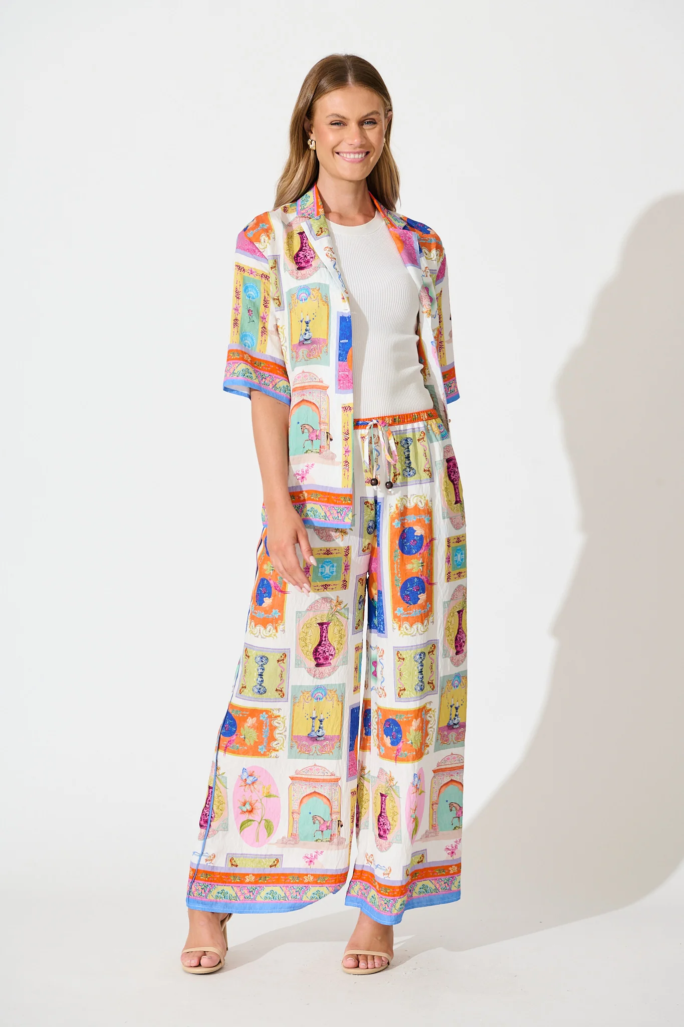 Santana Pant in Cream with Multi Conversational Print - Image 7