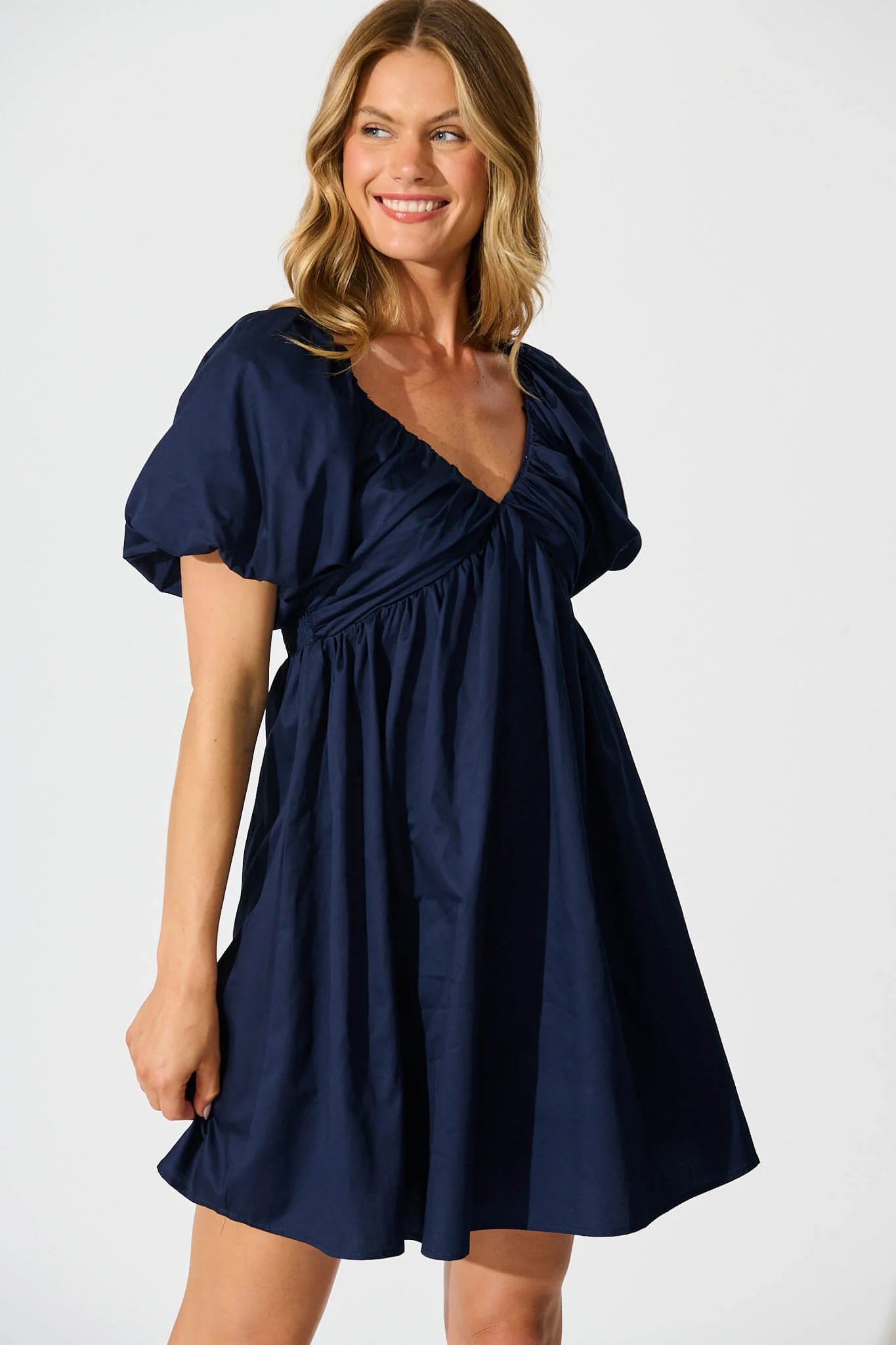 Santorini Dress in Navy Cotton Sateen - Image 2