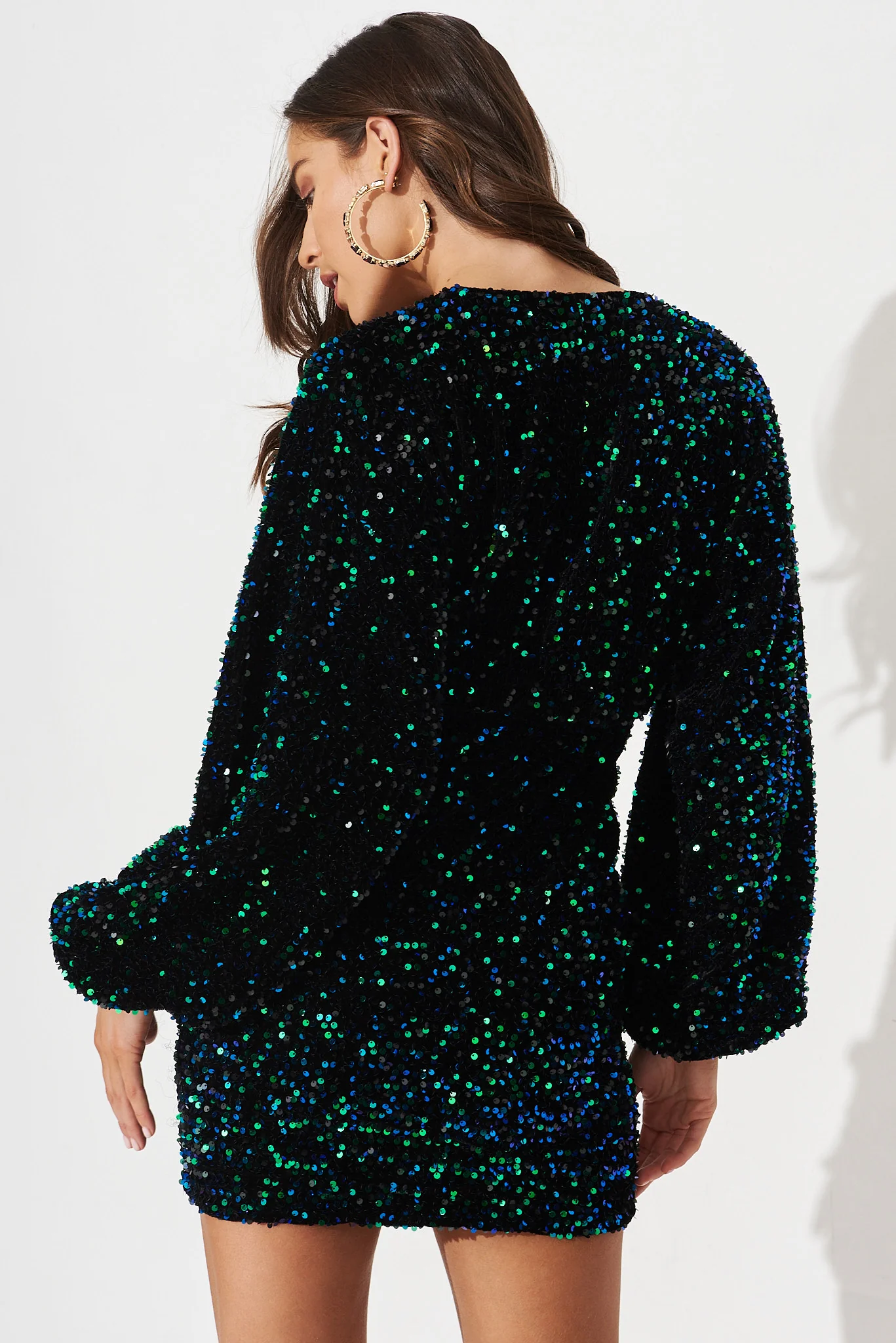 Sapphira Sequin Dress In Black With Green Sequin - Image 4