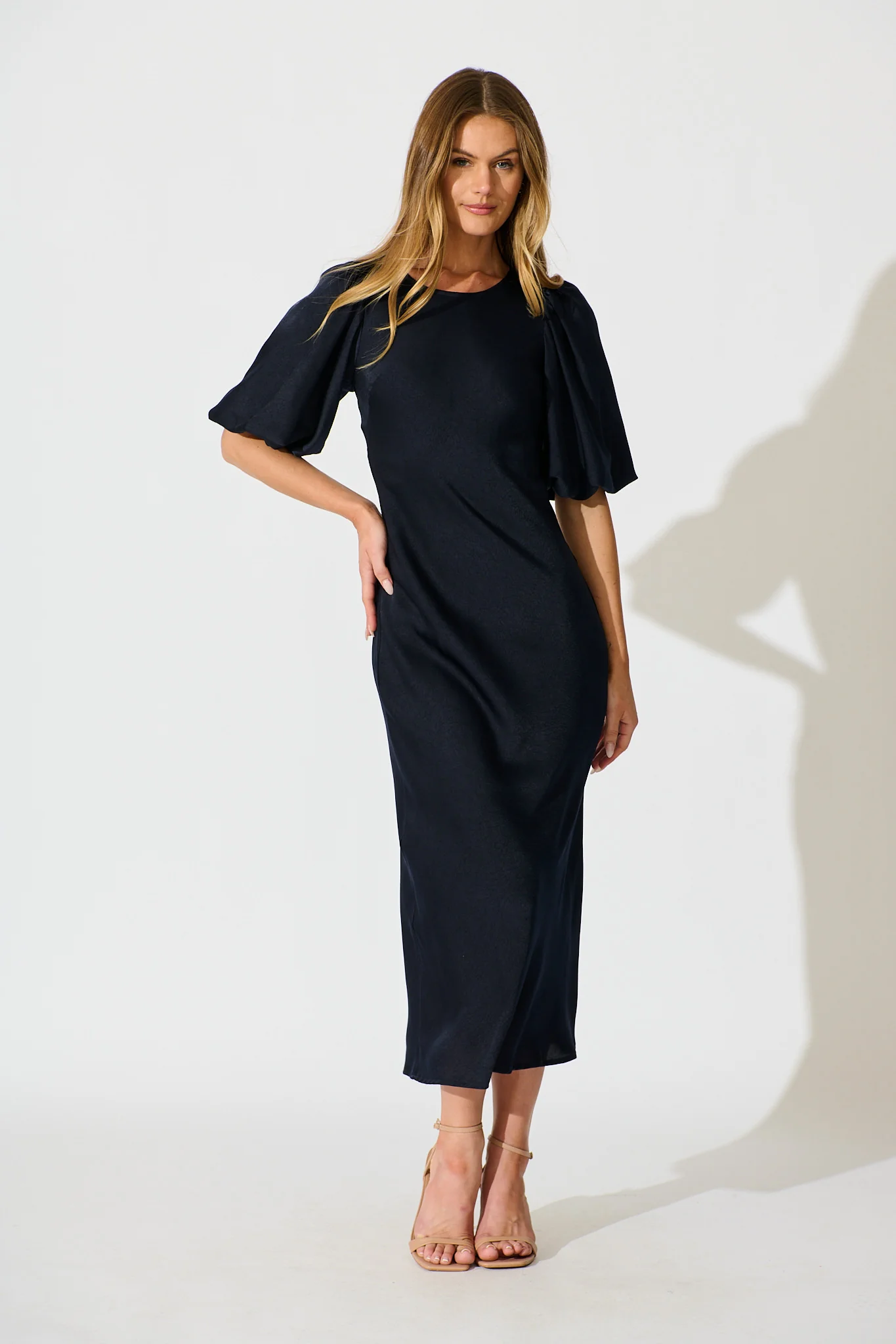 Satin Dream Maxi Dress in Navy Satin