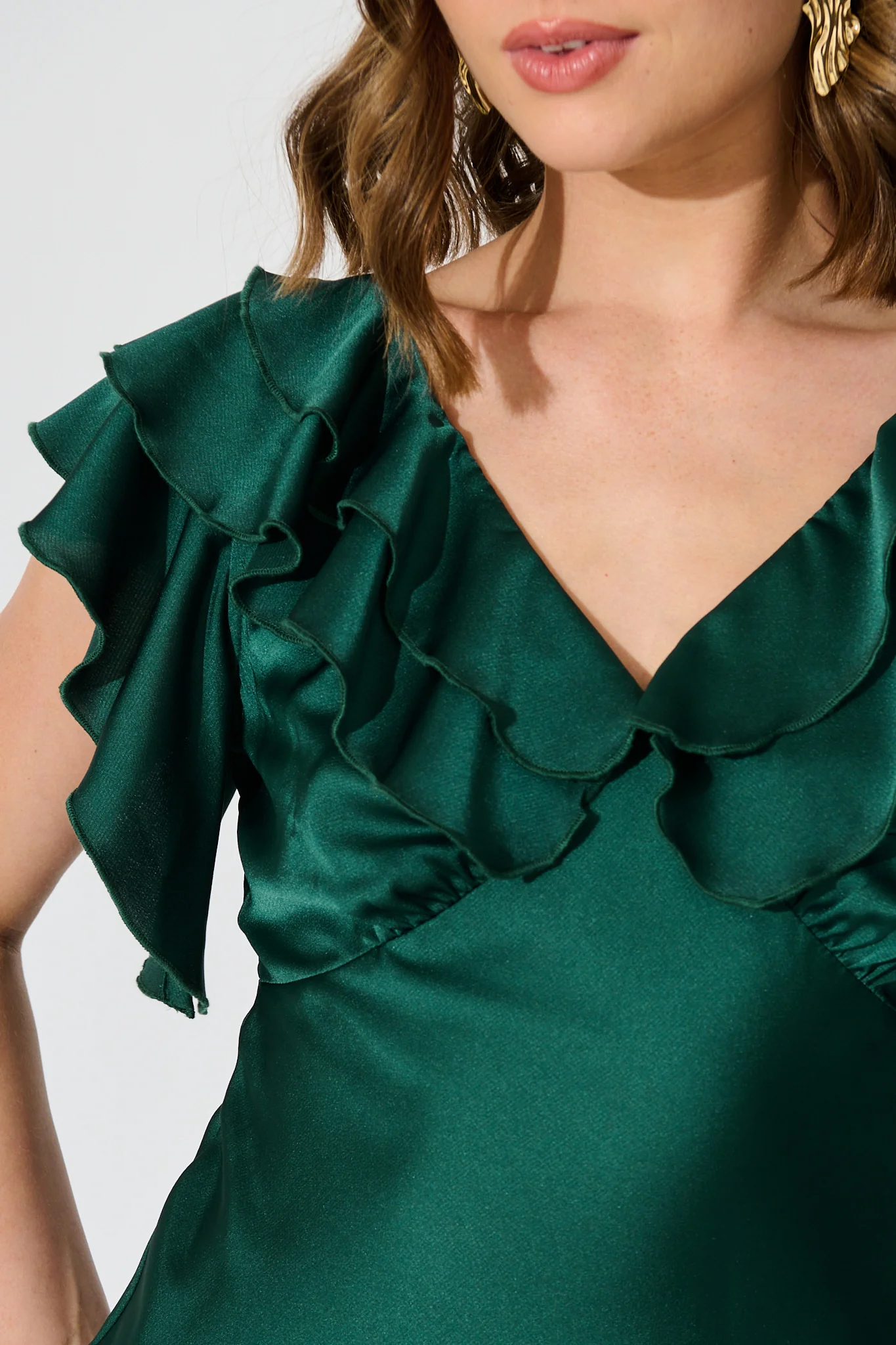 Satin Dream Midi Dress in Emerald Satin - Image 13