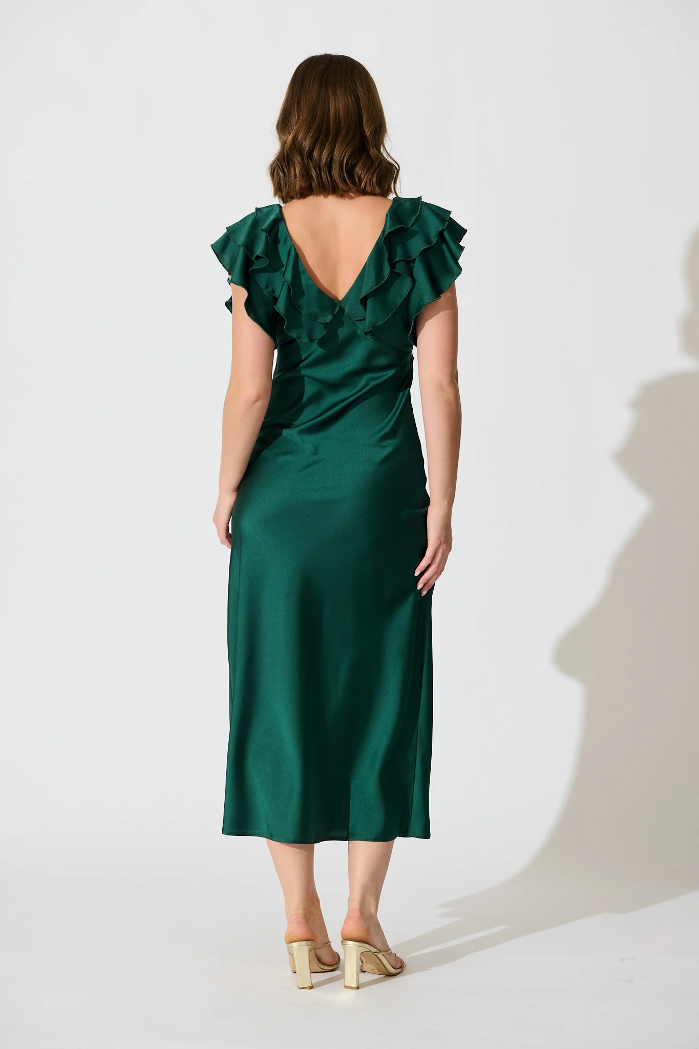 Satin Dream Midi Dress in Emerald Satin - Image 9