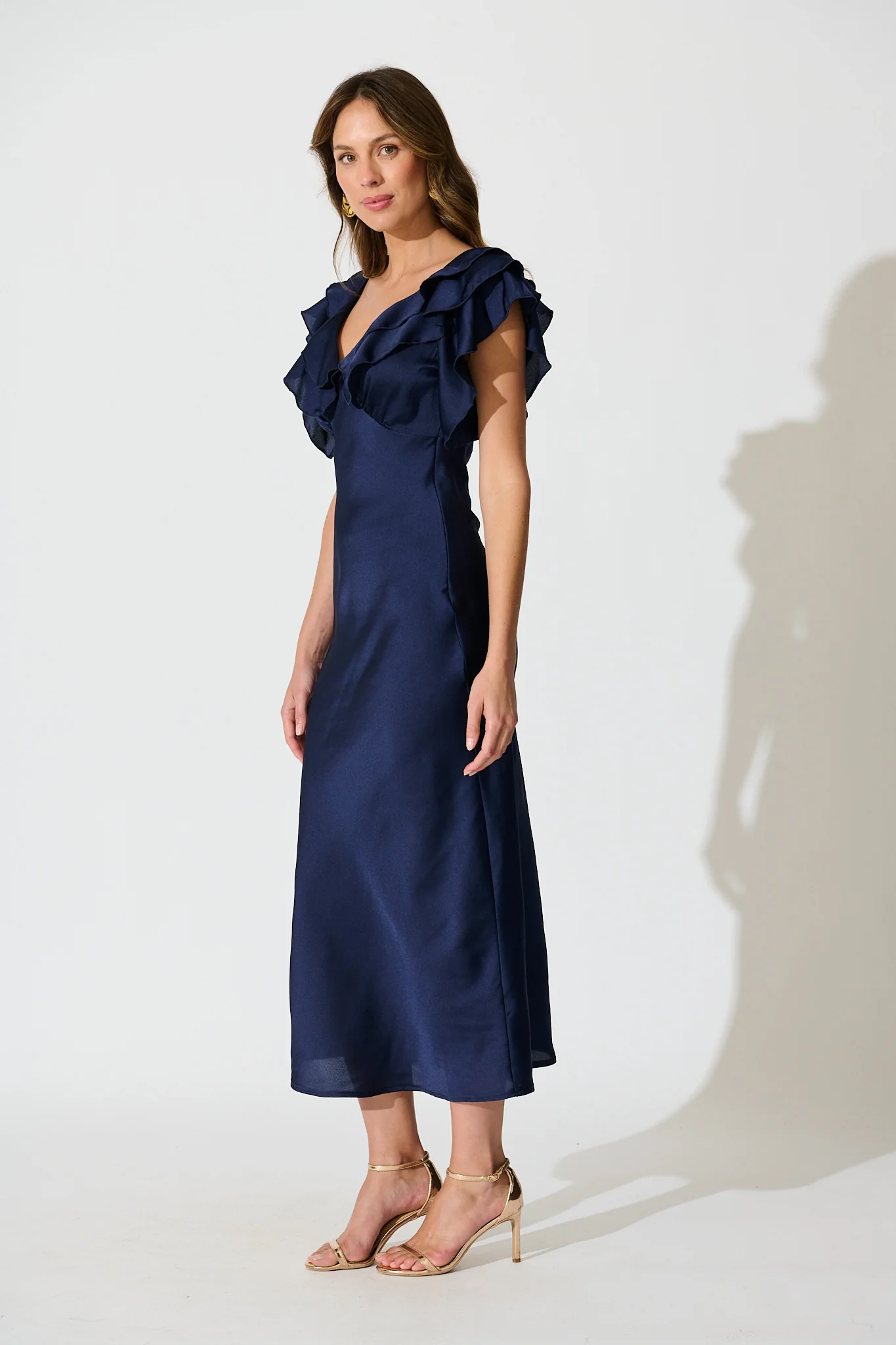 Satin Dream Midi Dress in Navy Satin - Image 9