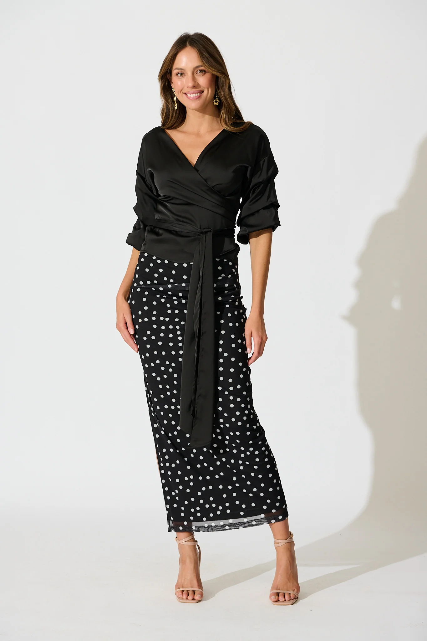 Satin Luxe Wrap Top in Black - Image 5