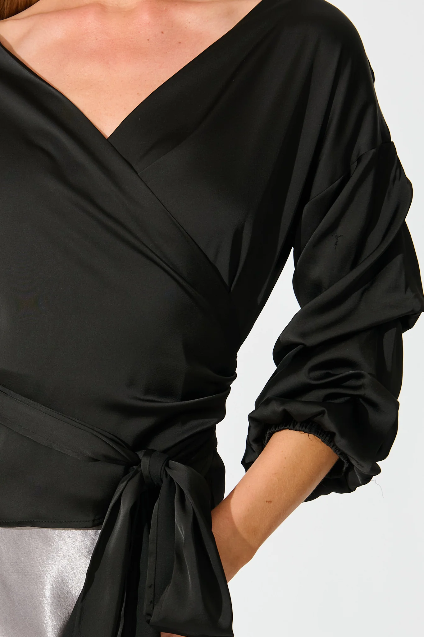 Satin Luxe Wrap Top in Black - Image 6